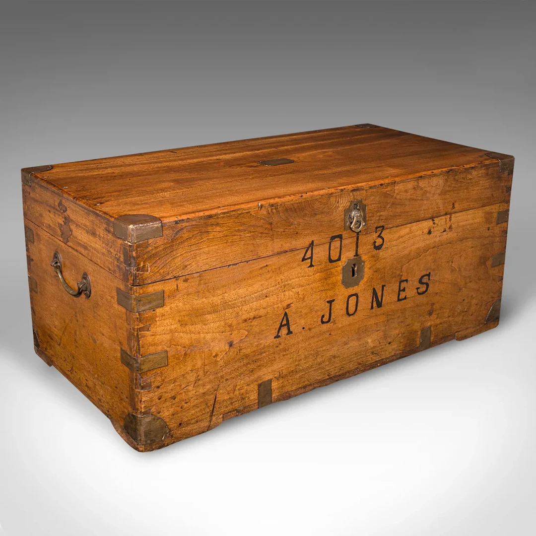 Antique Military Trunk, English, Camphorwood Chest, Blanket Box, Victorian