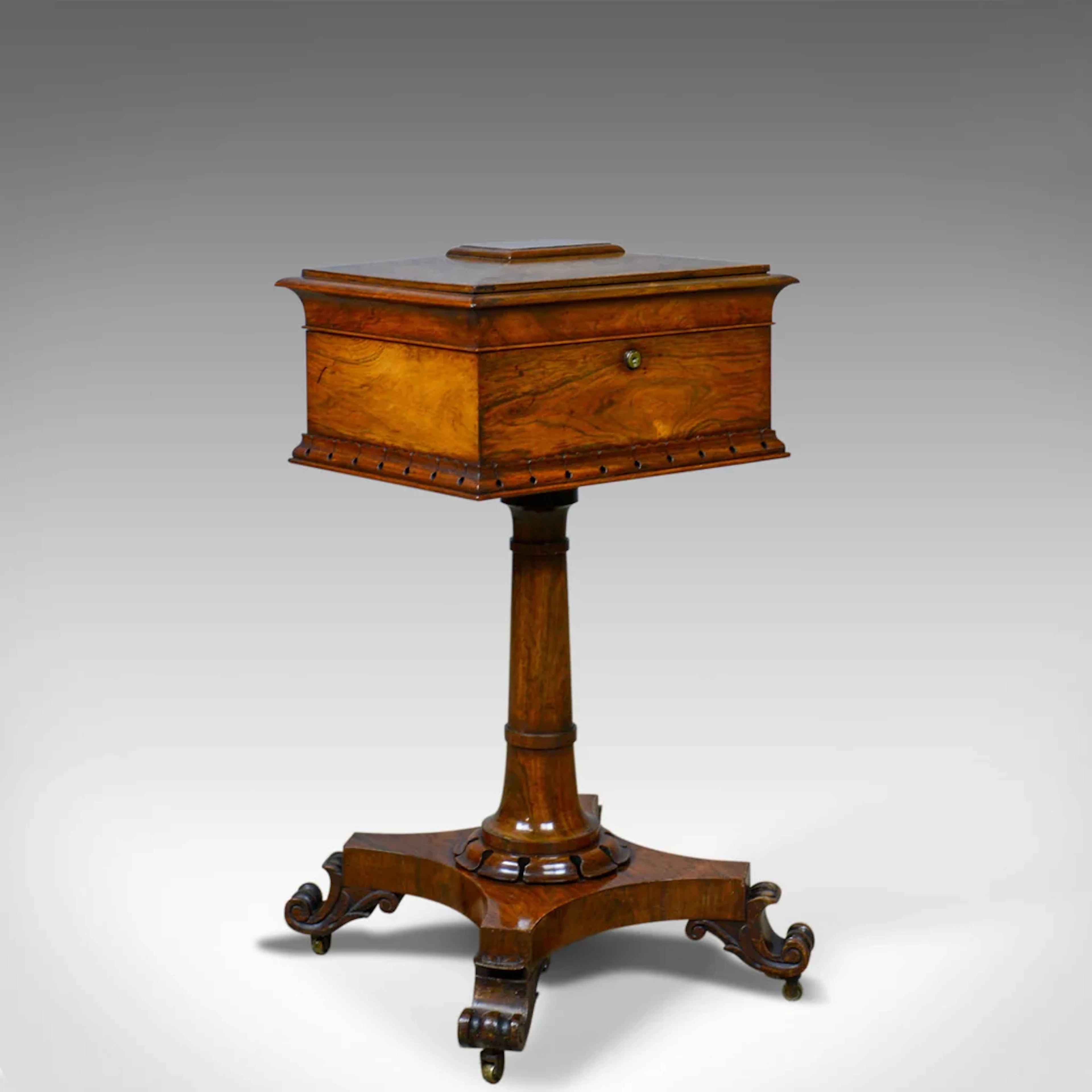 Antique Teapoy, English, William IV, Rosewood, Work Box, 19th Century