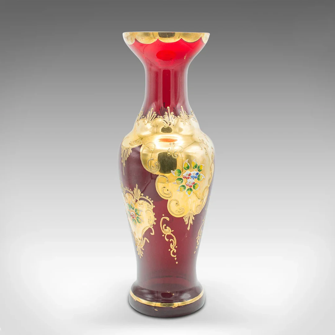 Vintage Venetian Show Vase, Italian Art Glass, Gilt, Decorative Flower