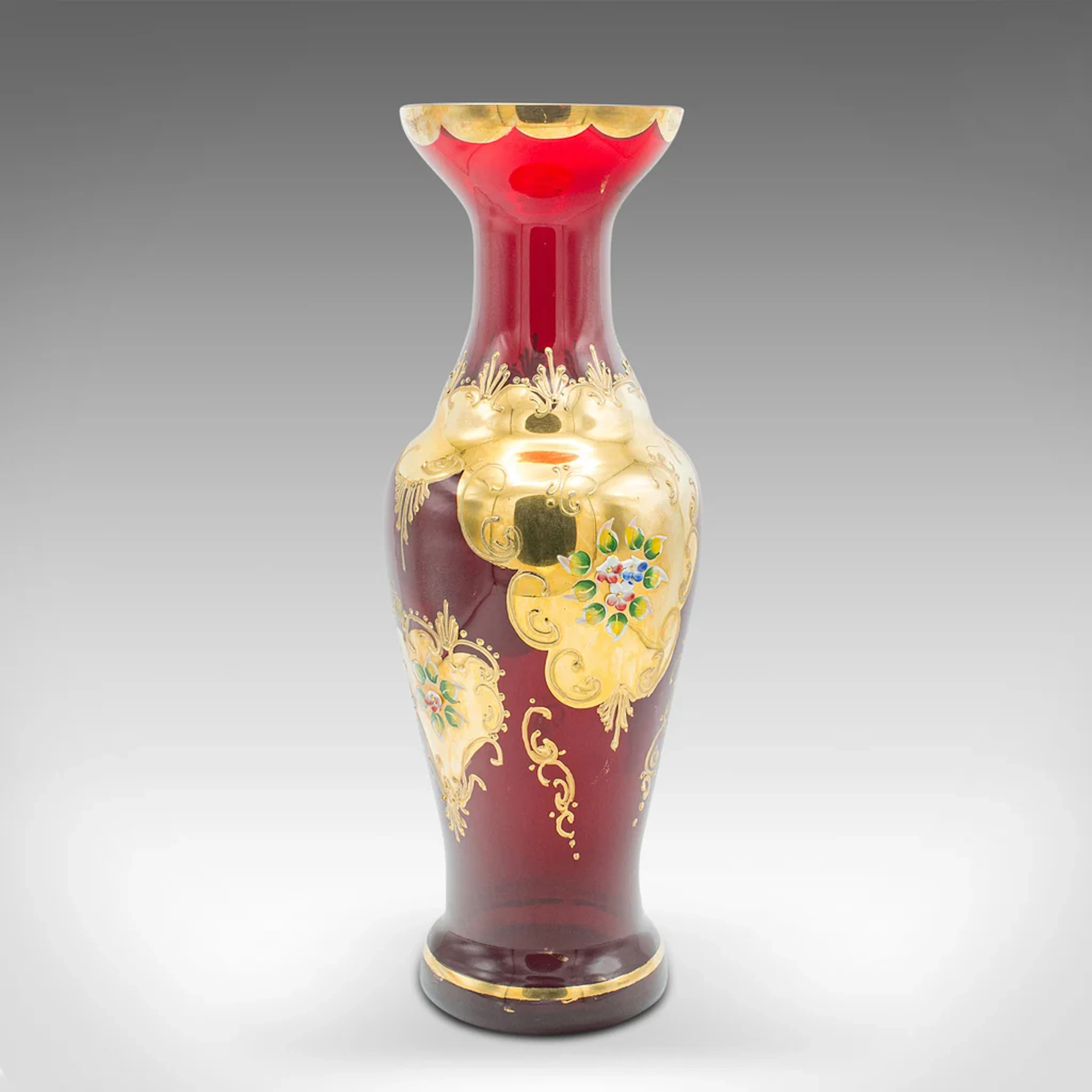 Vintage Venetian Show Vase, Italian Art Glass, Gilt, Decorative Flower