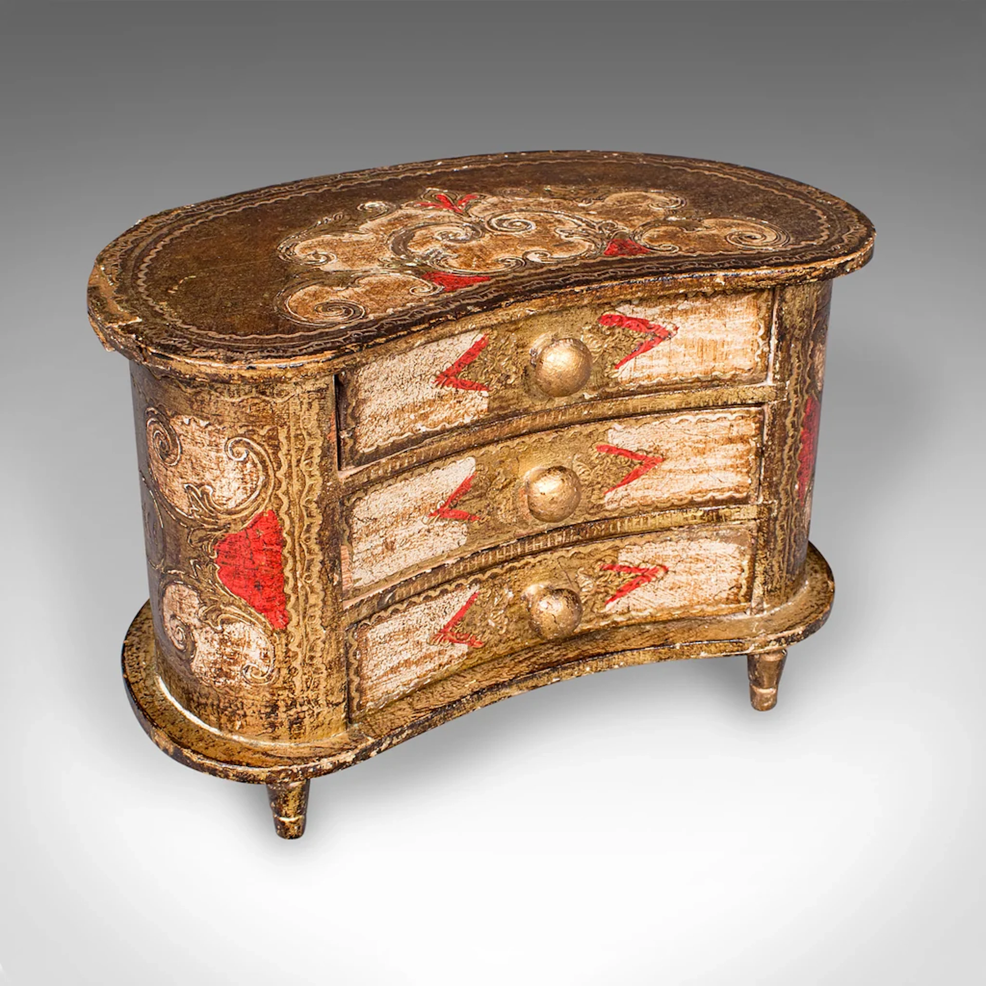Vintage Florentine Jewellery Box, Italian Keepsake Chest of Drawers, Miniature