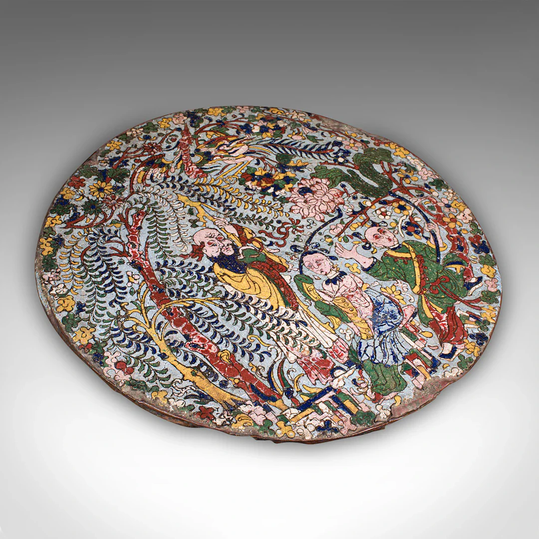 Antique Display Plate, Oriental, Cloisonne Plaque, Qing Dynasty, Georgian, 1750