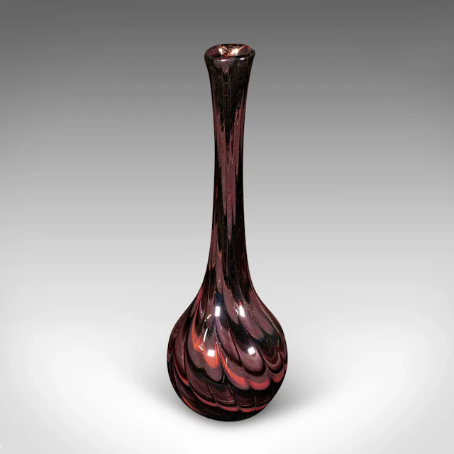 Tall Vintage Art Vase, Italian Glass, Stem, Posy, Flower Sleeve, Decor, C.1970