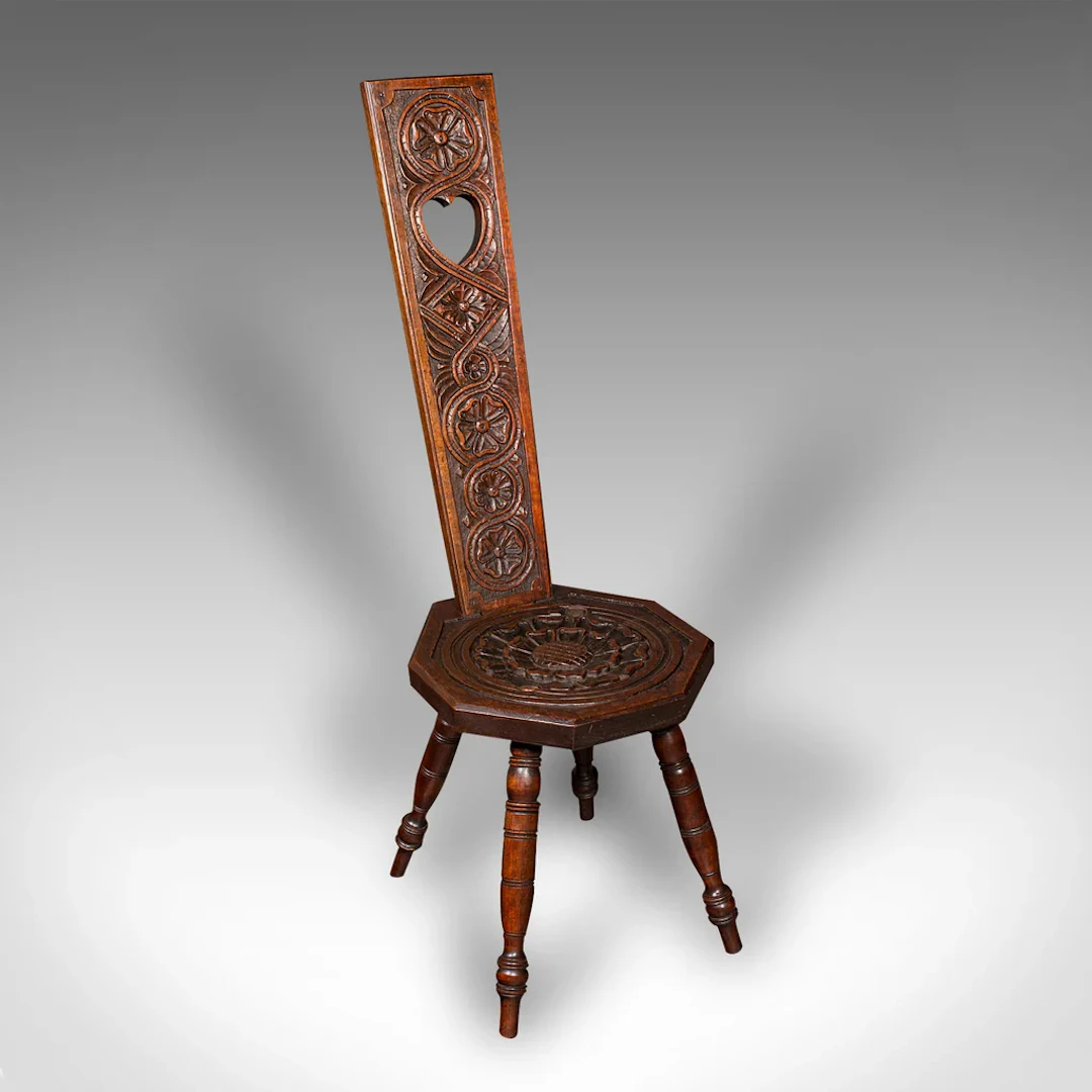 Antique Spinning Chair, English, Carved, Work Stool, Seat, Victorian