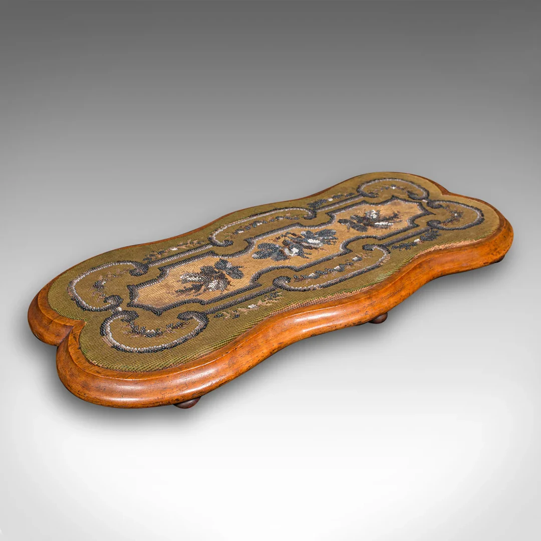 Antique Tea Fancies Stand, English, Walnut, Beadwork, Cake Platter, Victorian