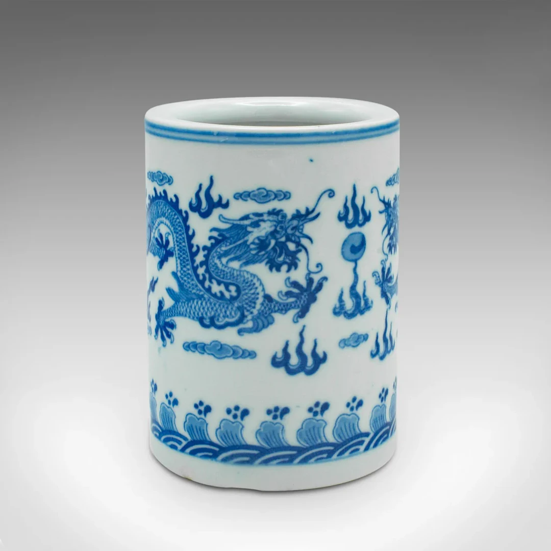 Small Vintage Plant Pot, Chinese, Ceramic, Desktop, Brush Jar, Oriental Decor