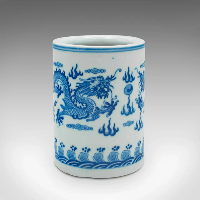 Small Vintage Plant Pot, Chinese, Ceramic, Desktop, Brush Jar, Oriental Decor