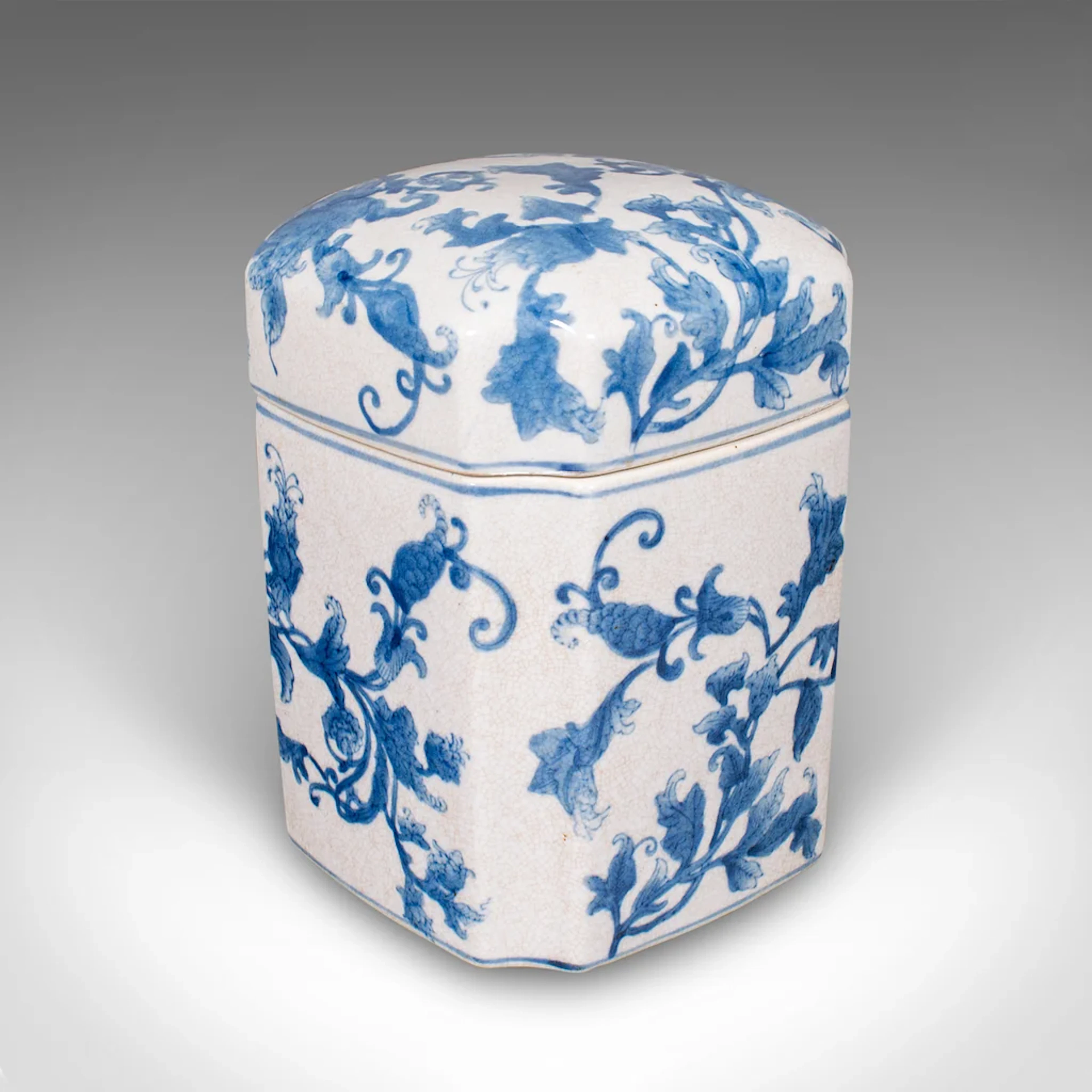 Vintage Spice Jar, Oriental, Ceramic, Lidded Cookie Canister, Blue & White