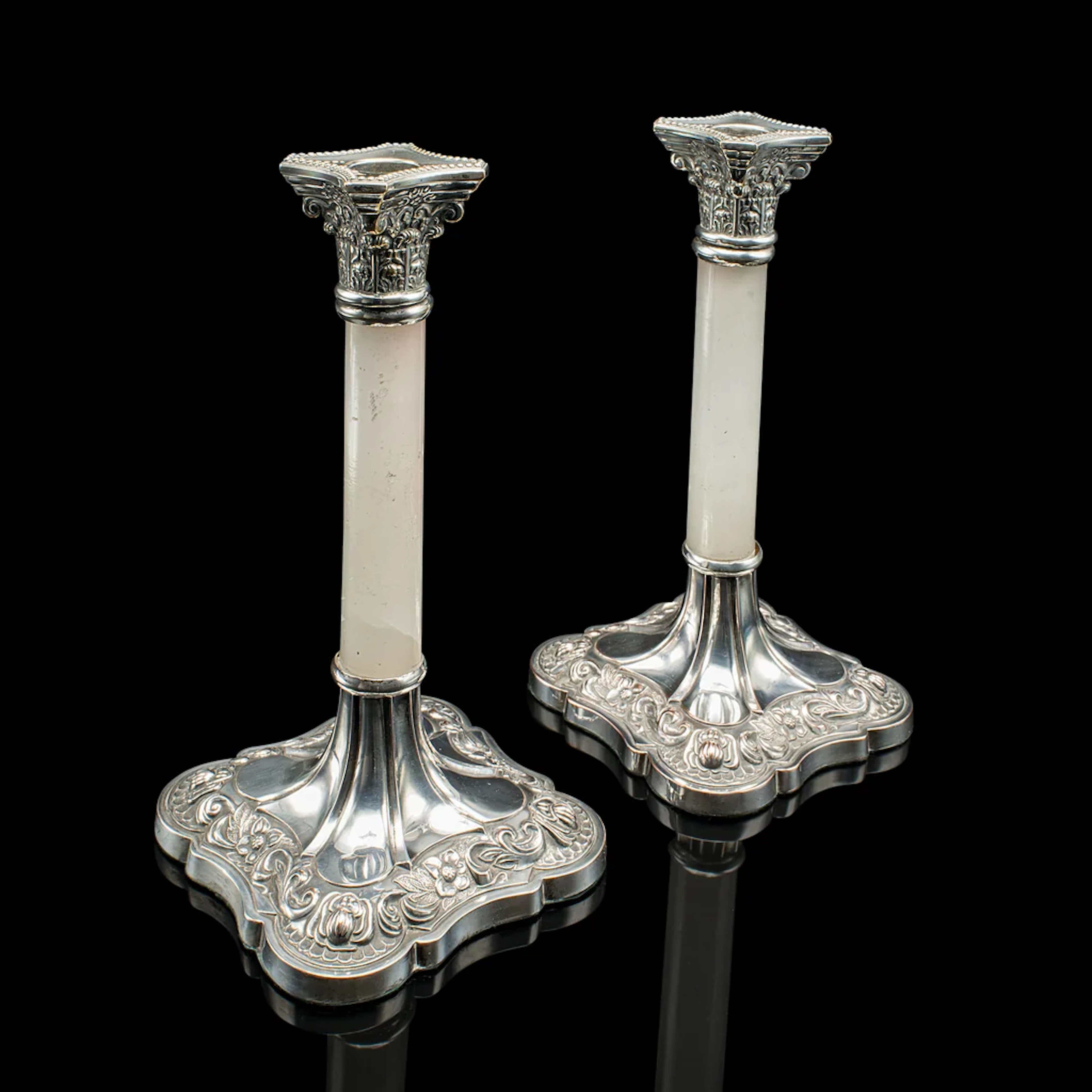 Pair Of Antique Mantlepiece Candlesticks, English, Silver Plate, Victorian
