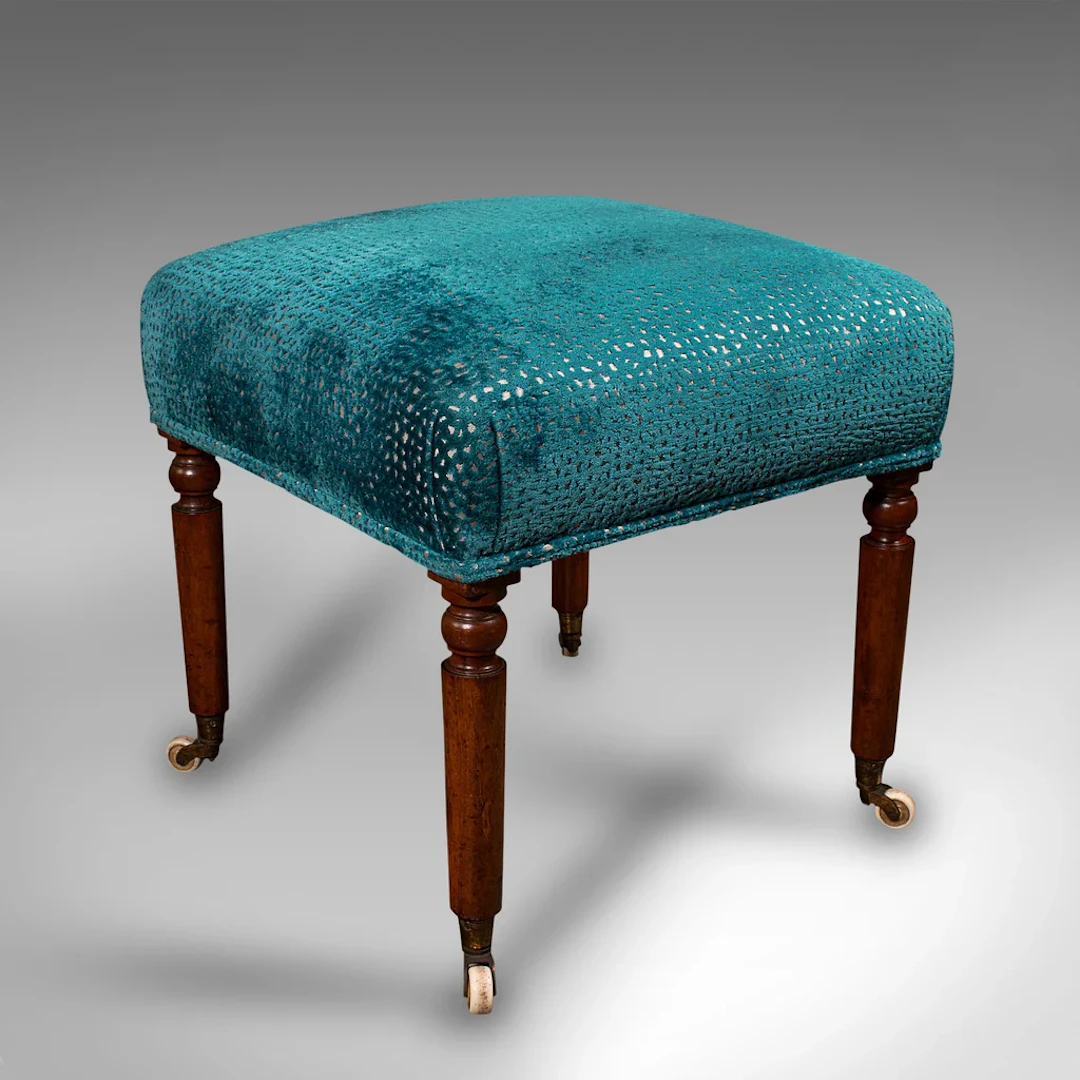 Antique Dressing Stool, English, Chenille Upholstery, Footstool, Regency