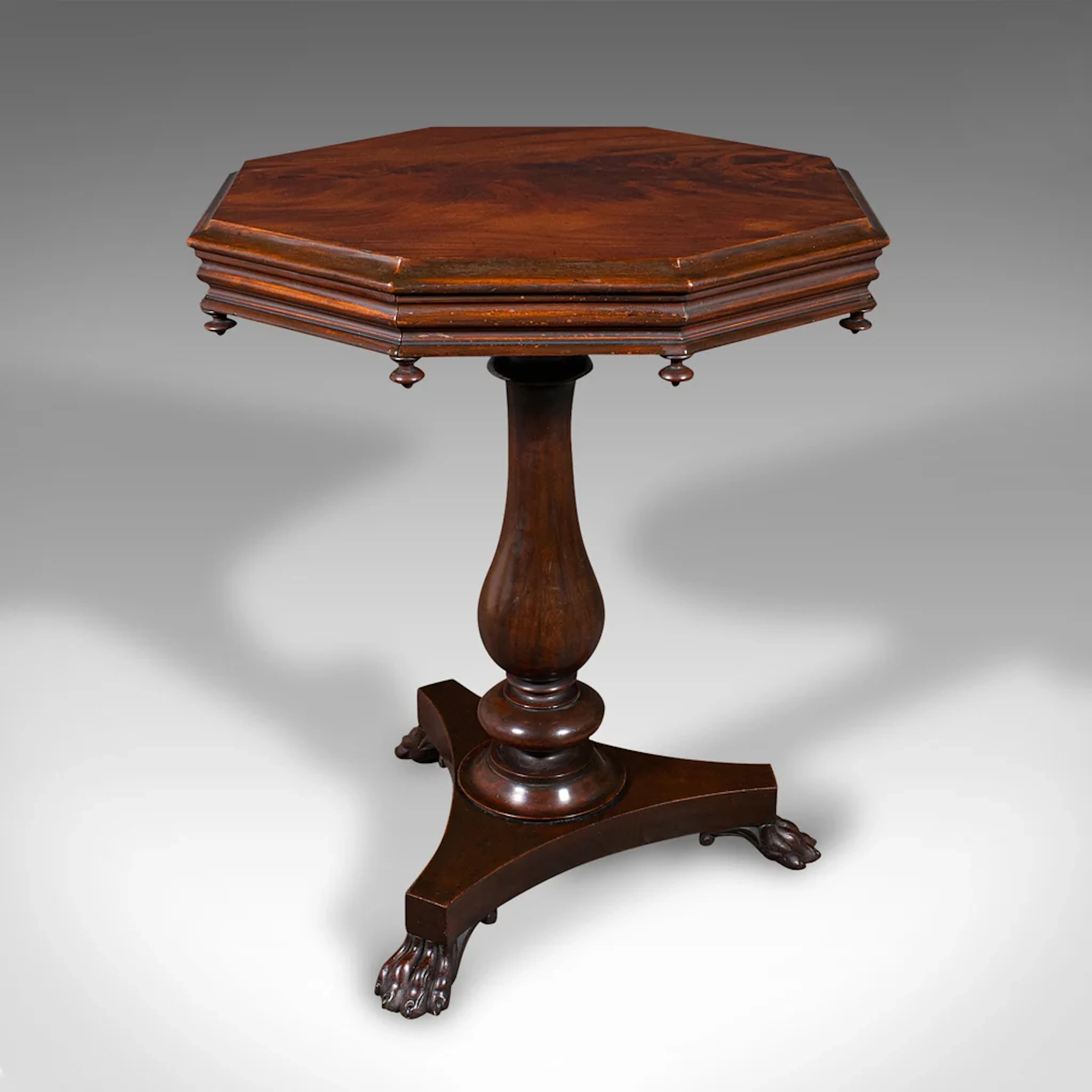 Antique Octagonal Wine Table, English, Flame, Lamp, Side, William