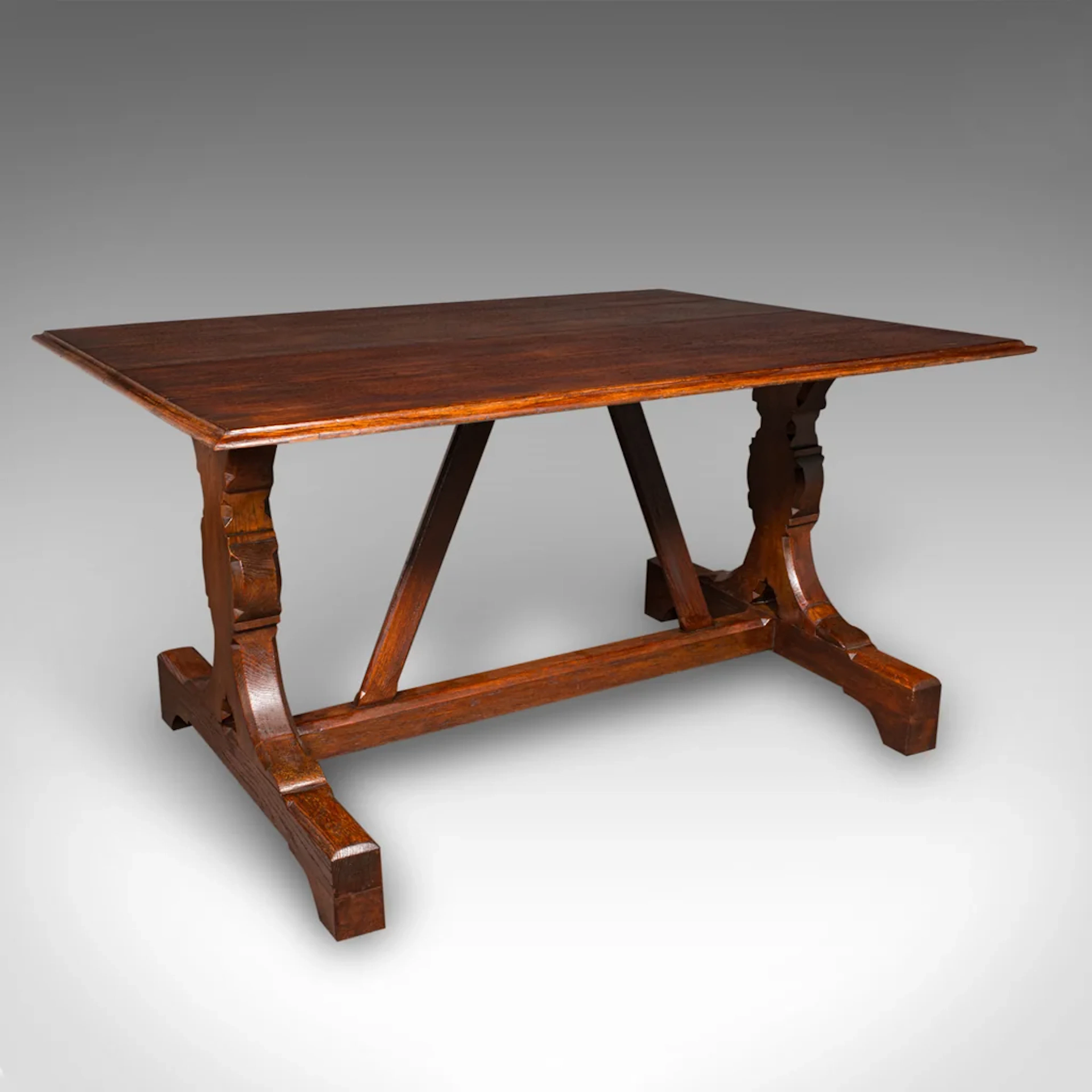 Antique Six Seat Country Kitchen Dining Table, English Oak, Refectory