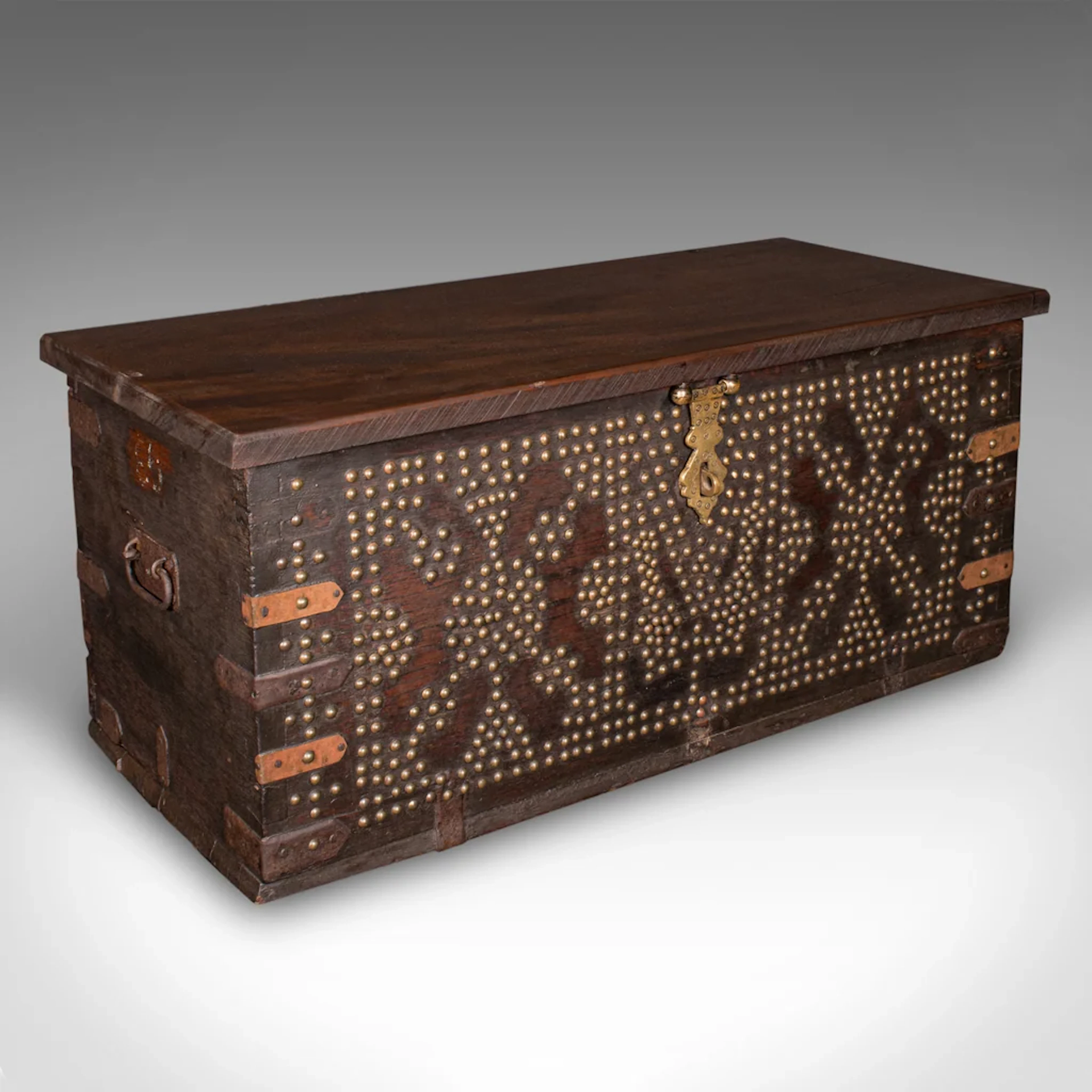 Antique Studded Zanzibar Chest, African, Carriage Trunk, Victorian, Circa 1850