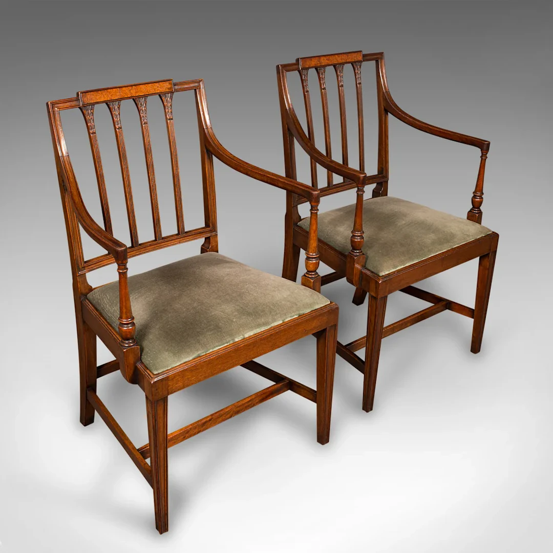 Pair Of Vintage Elbow Chairs, French, Georgian Revival, Armchair