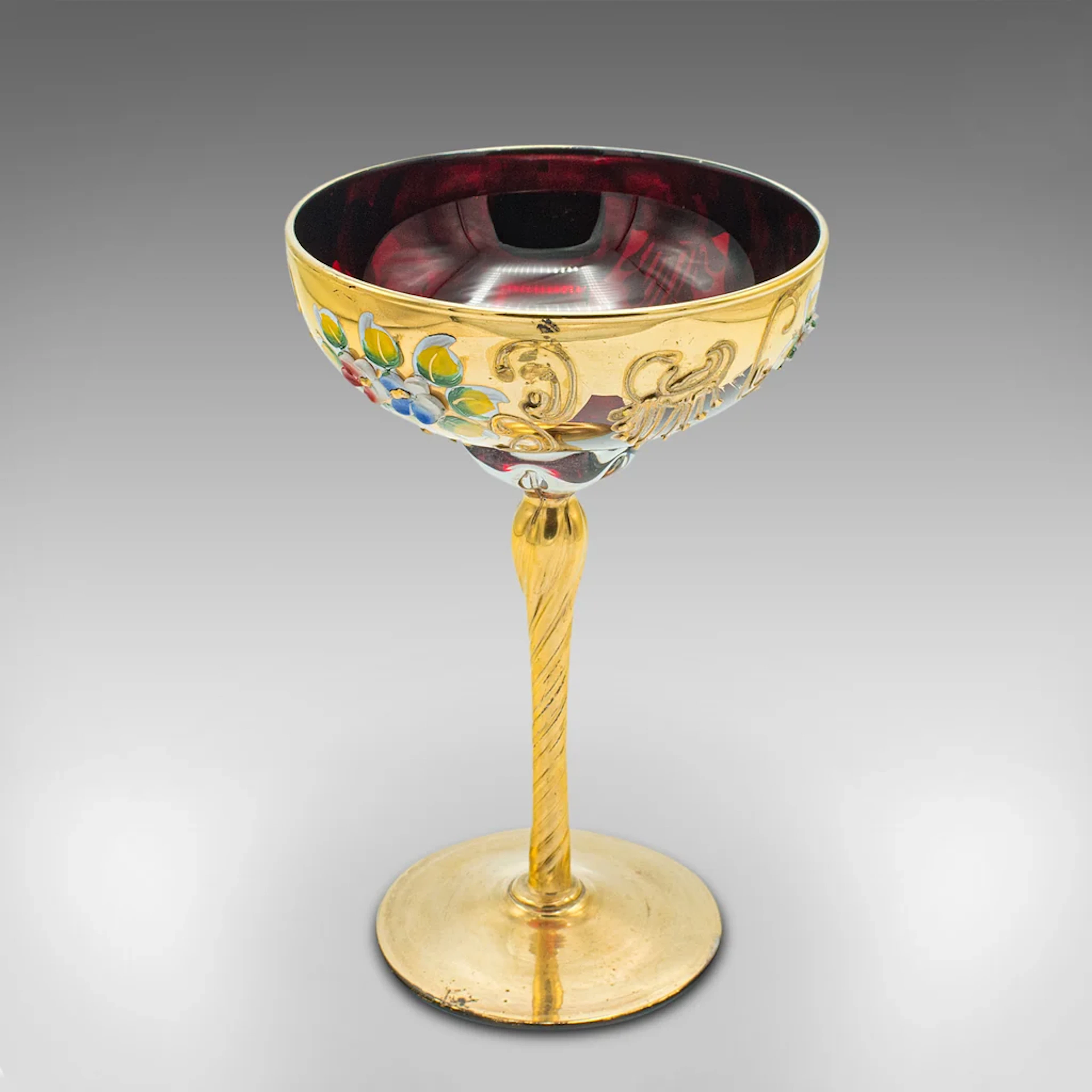 Vintage Venetian Libation Cup, Italian, Art Glass, Gilt, Decorative Wine Flute