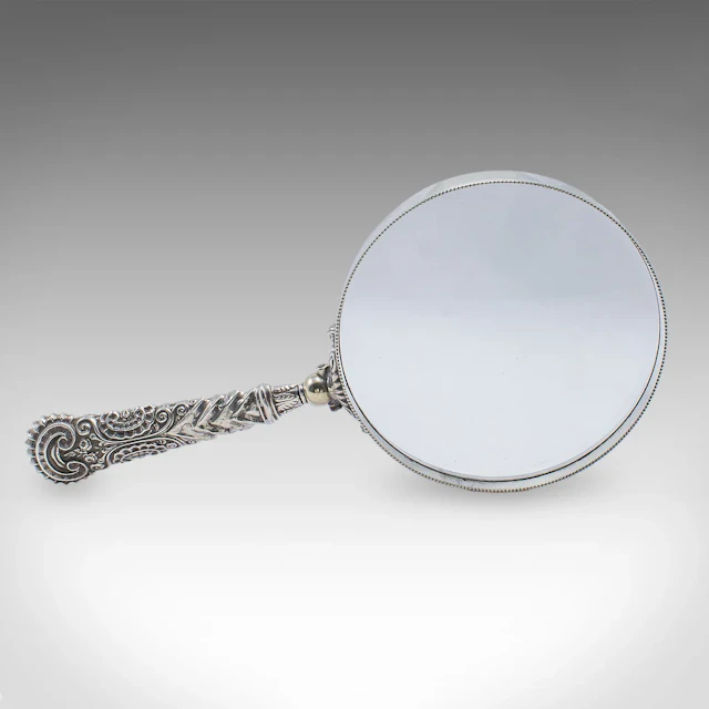 Antique Reader's Magnifying Glass, English, Silver Plate, Library