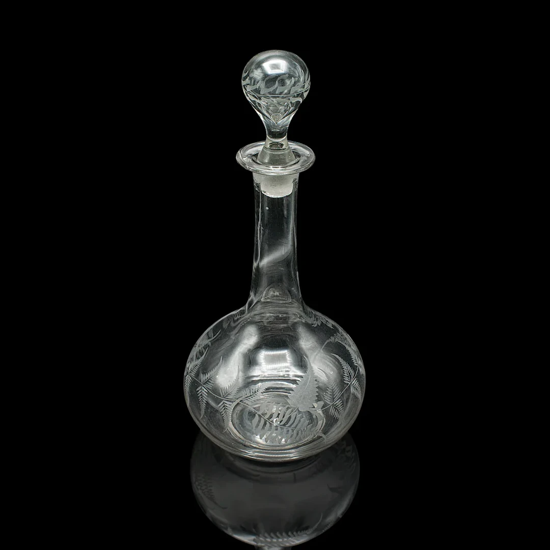 Vintage Wine Decanter, English, Glass, Aerator, Liqueur Vessel, Mid