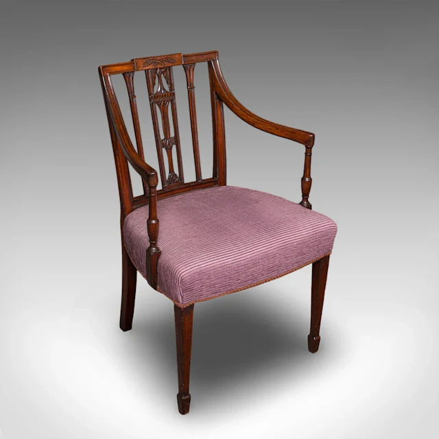 Antique Morning Room Chair, English, Desk, Elbow Seat, Sheraton Taste, Georgian