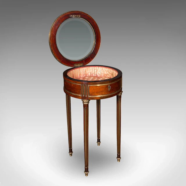 Antique Bijouterie Table, French Kingwood, Brass Glazed Vitrine, Victorian