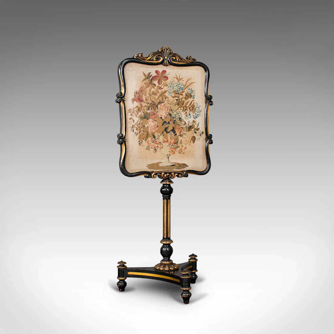 Antique Fireside Screen, English, Panel, Needlepoint, Tapestry, Regency, C.1830