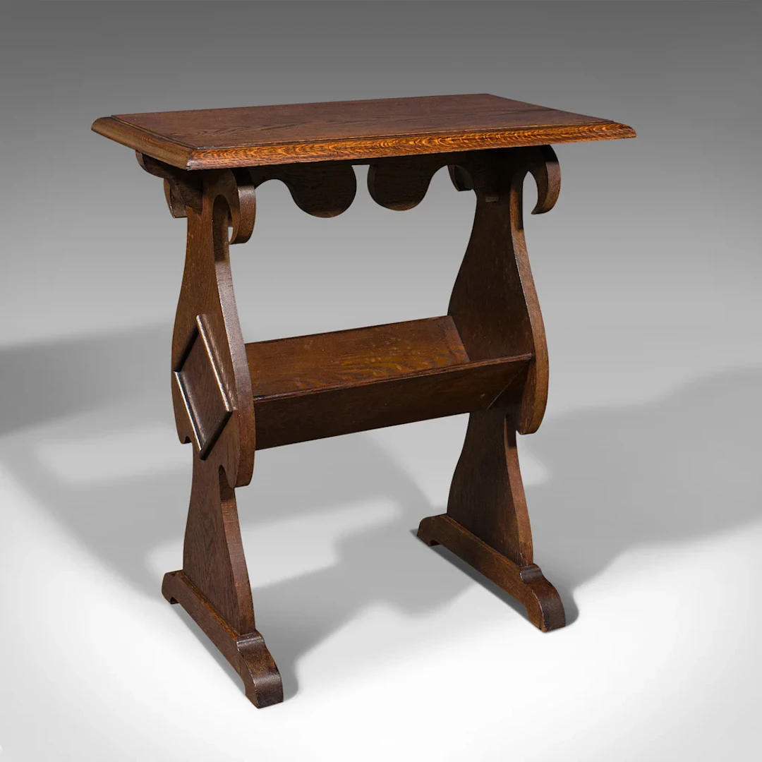 Antique Reader's Stand, English, Oak, Side Table, Book Trough, Edwardian