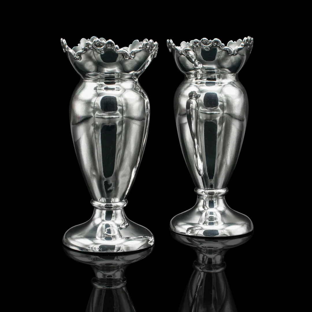 Pair Of Antique Duck Egg Cups, English, Silver, Vase, Edwardian, Hallmarked