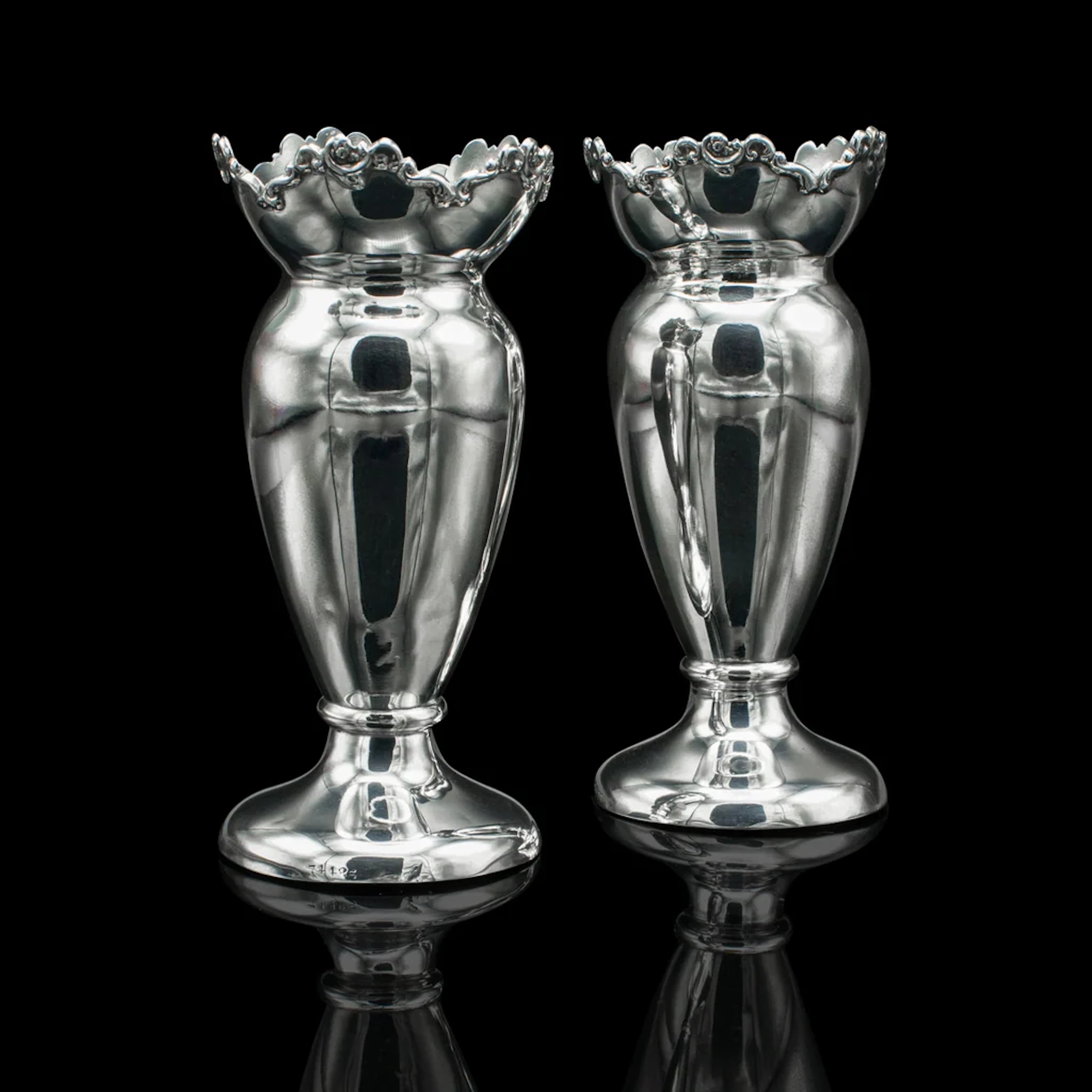Pair Of Antique Duck Egg Cups, English, Silver, Vase, Edwardian, Hallmarked