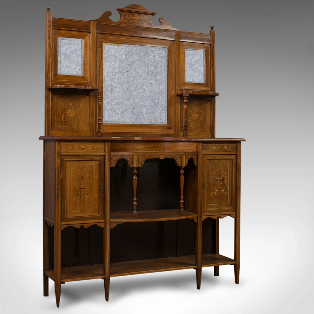 Antique Sideboard, English, Rosewood, Dresser, Boxwood Inlay, Victorian, C.1900