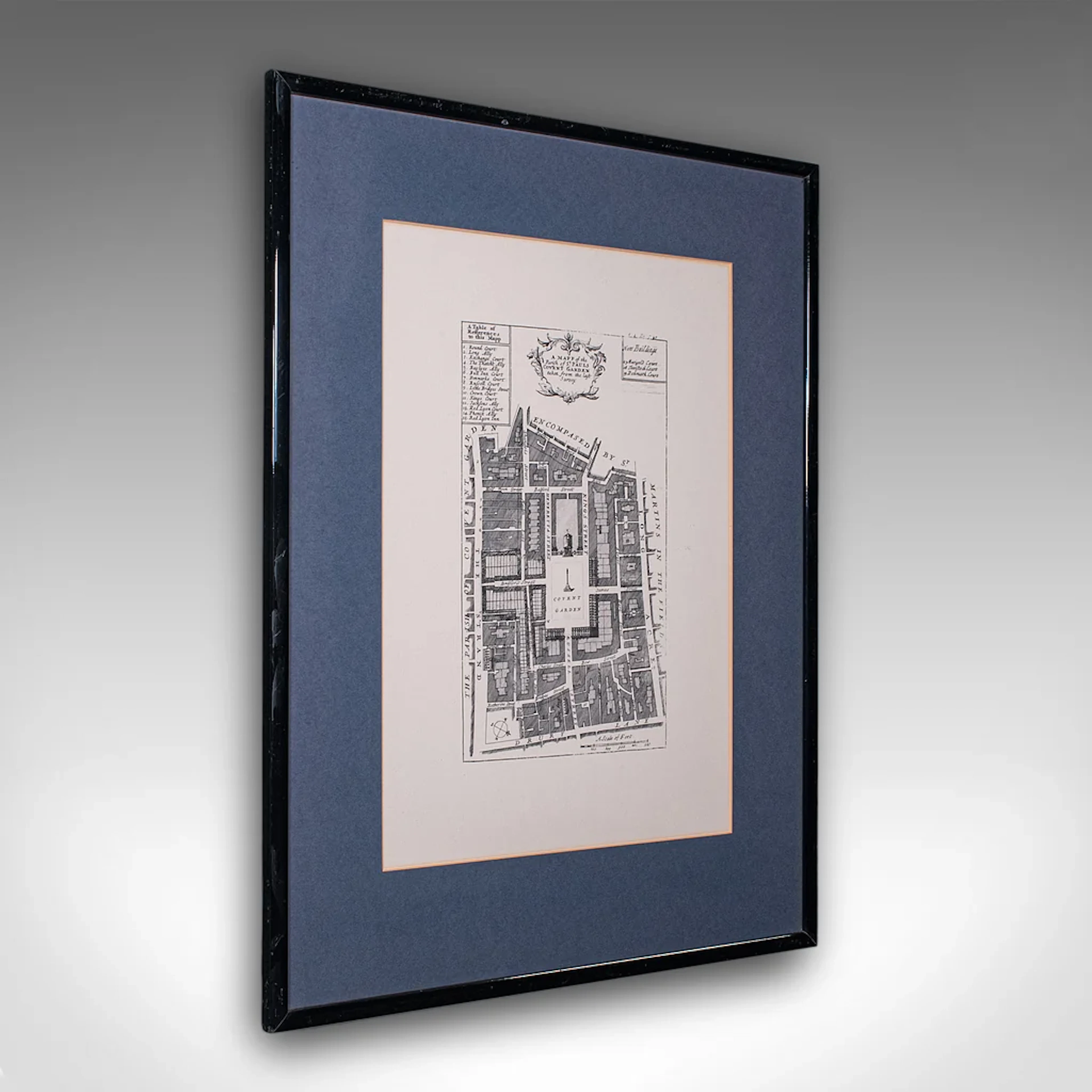 Vintage 18th Century Street Map, London, Covent Garden, The Strand, Cartography