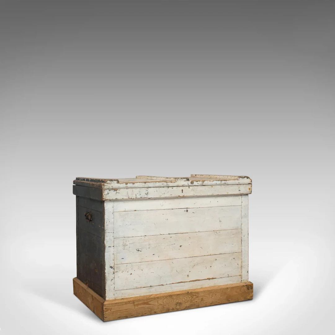 Antique Travel Trunk, English, Pine, Zinc Lined, Carriage Chest, Victorian