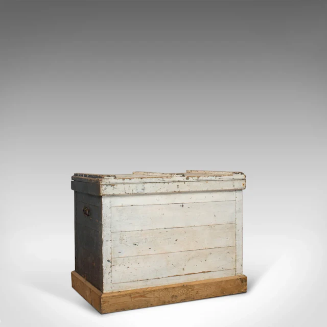 Antique Travel Trunk, English, Pine, Zinc Lined, Carriage Chest, Victorian