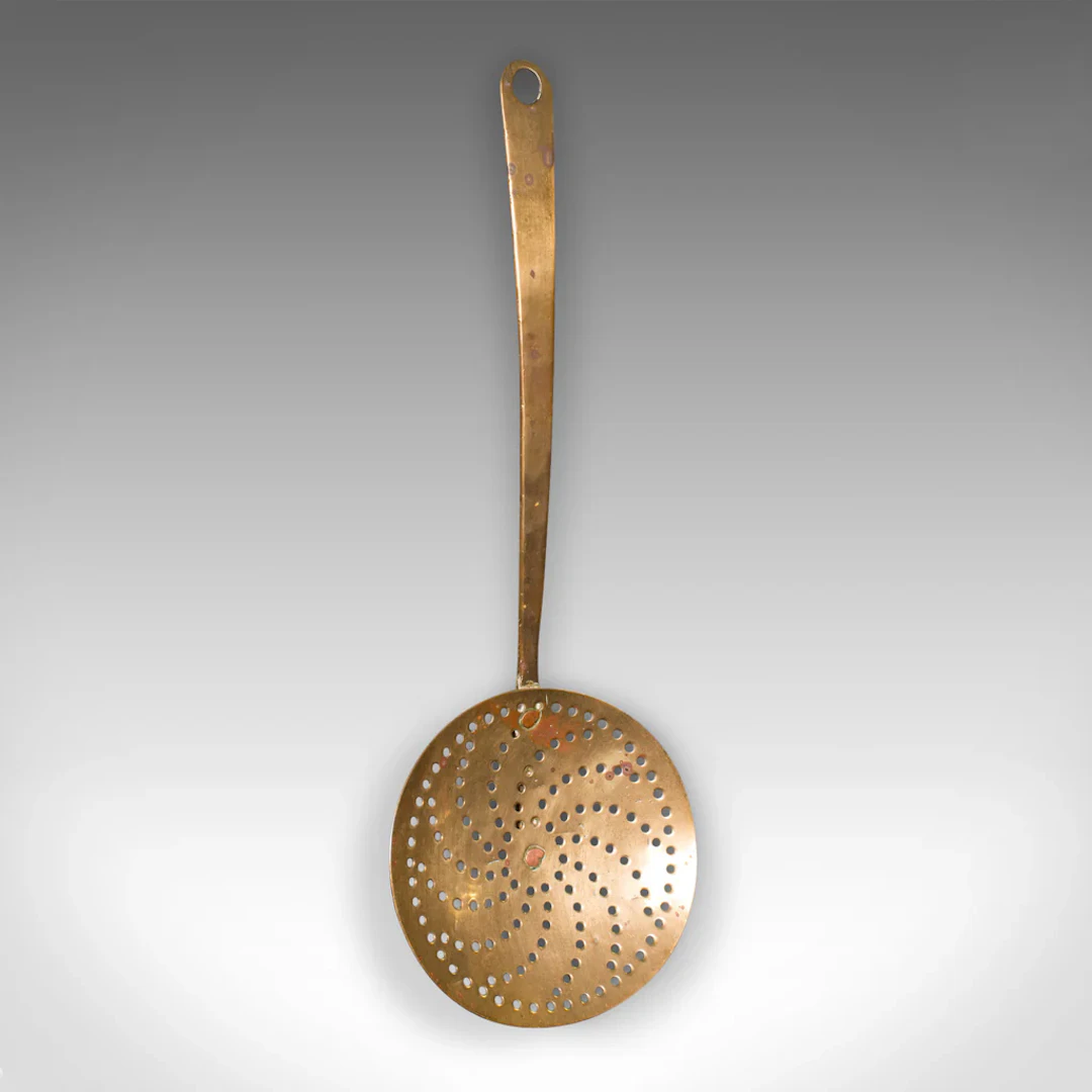 Antique Fireplace Warmer, English, Brass Chestnut Roasting Plate