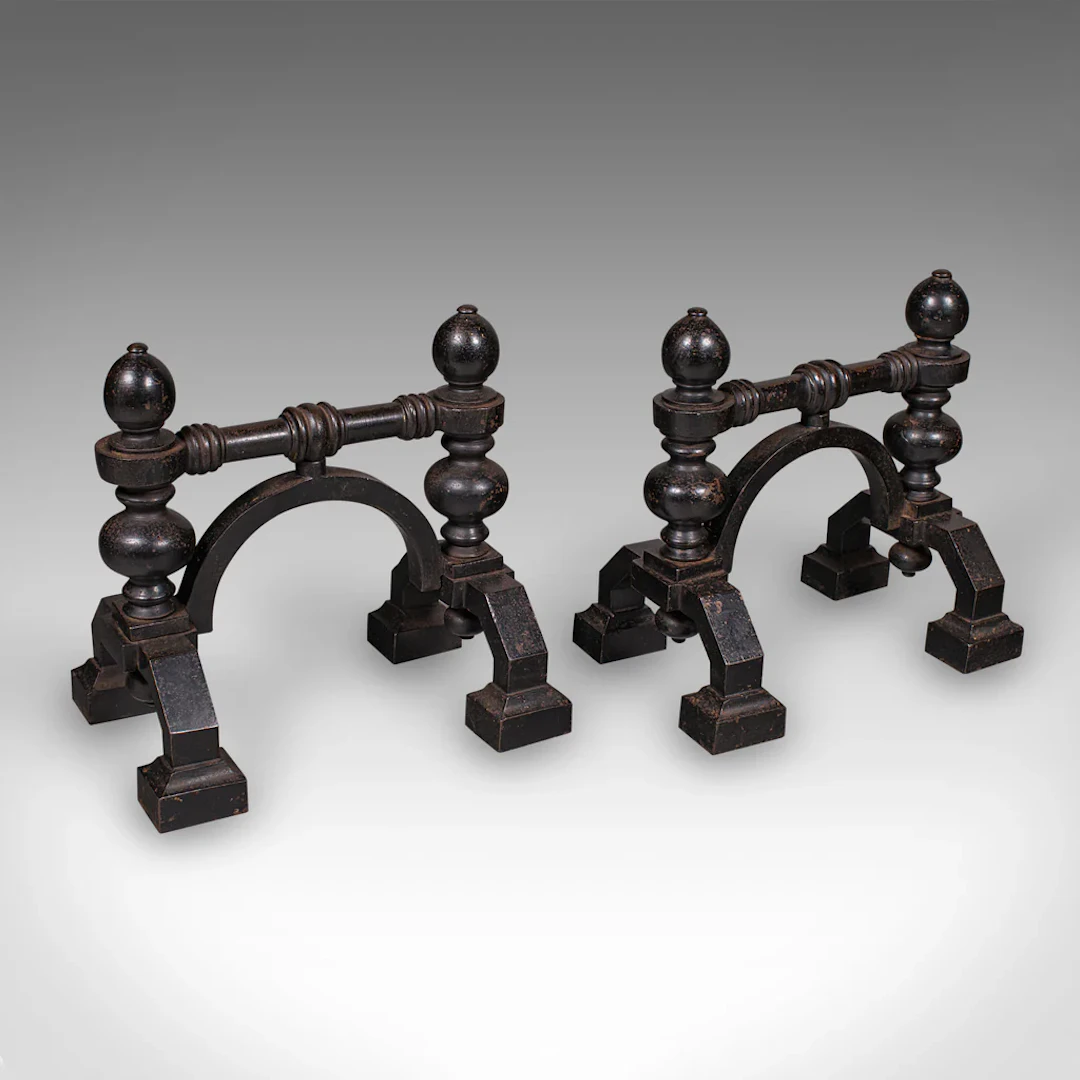 Pair of Antique Fireside Tool Rests, English, Cast Iron, Hearth Stand