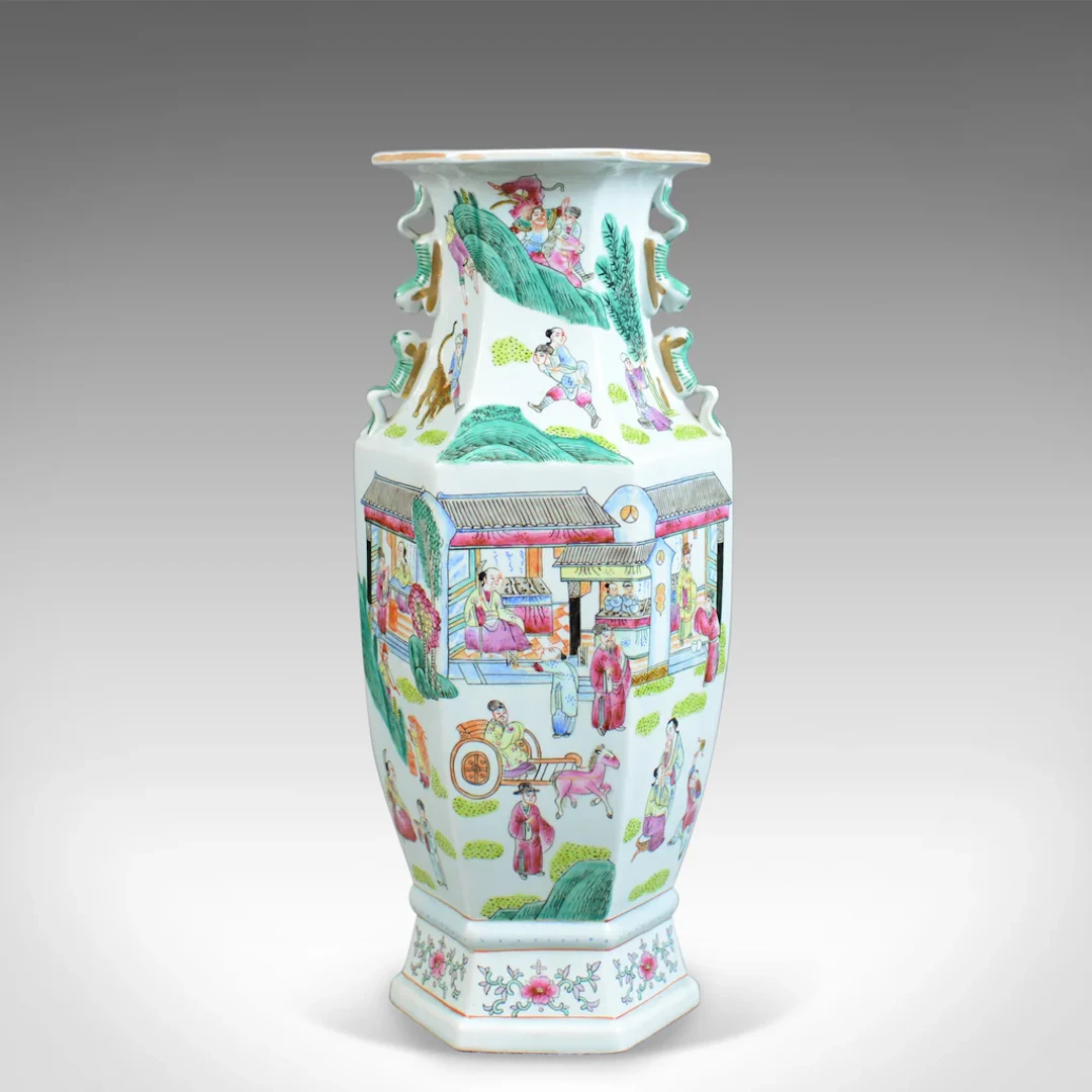 Mid 20th Century, Hexagonal, Baluster Vase, Chinese Ceramic Urn