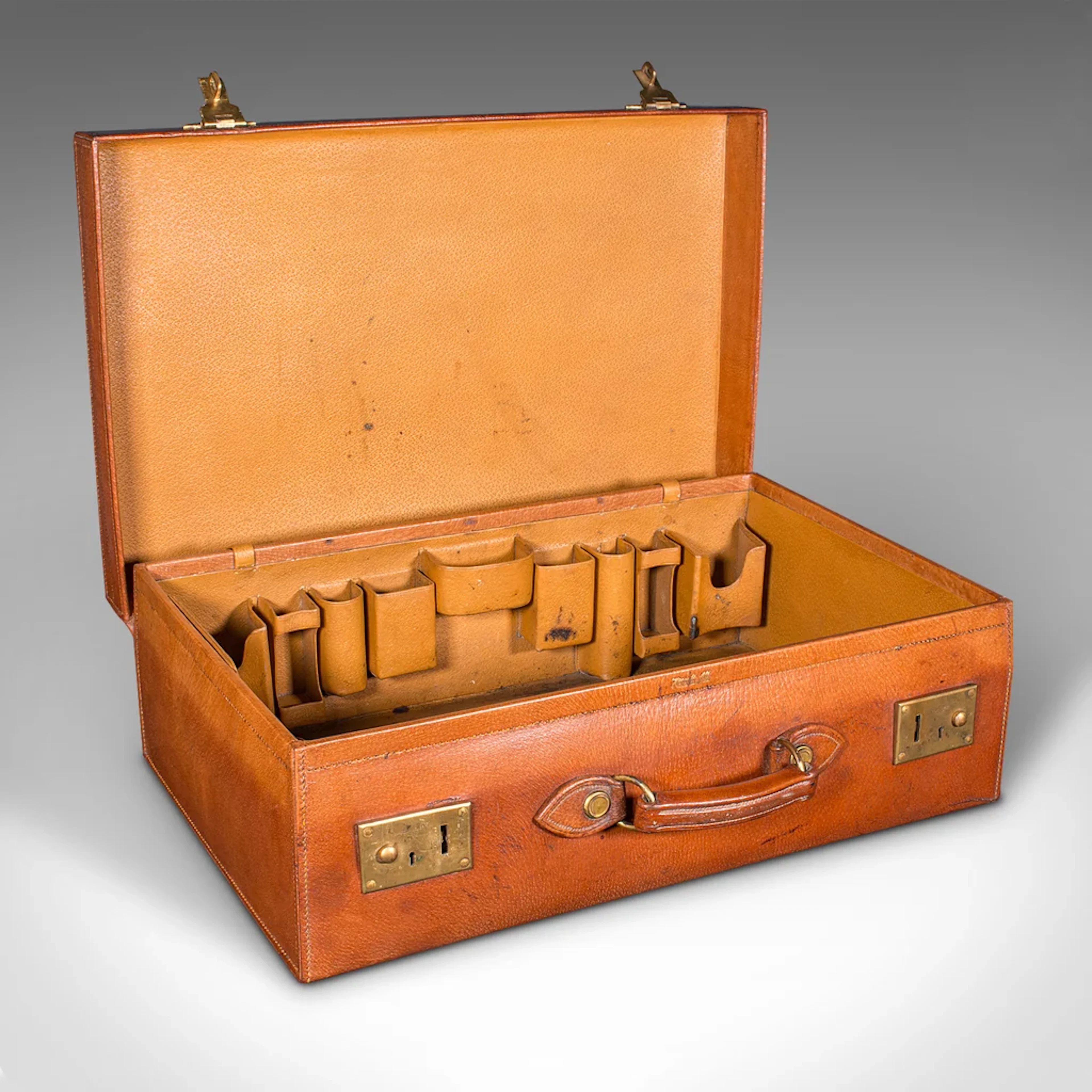 Antique Gentleman's Travel Case, English, Leather Suitcase, Harrods, Edwardian