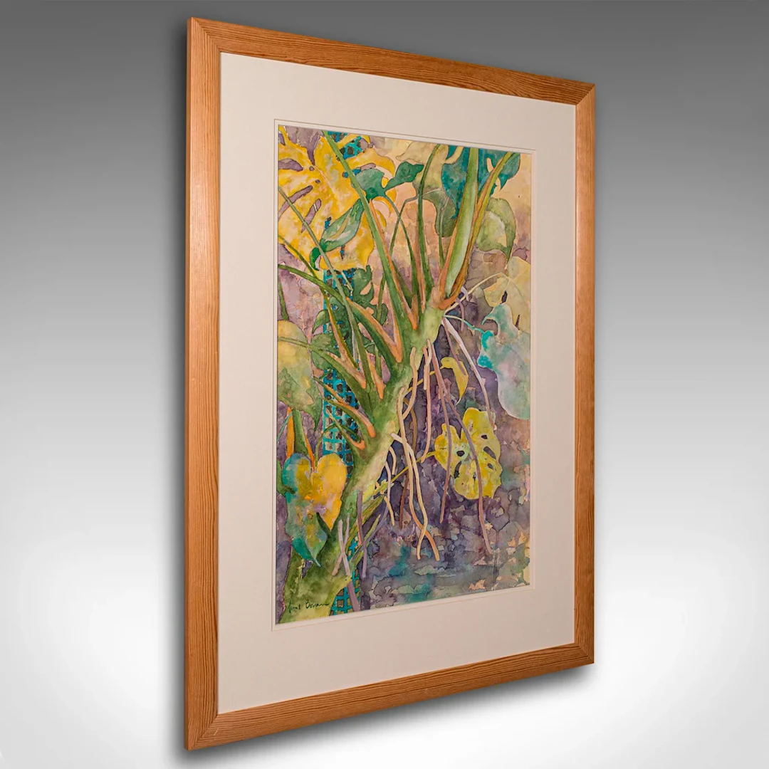 Vintage Watercolour Painting, English, Framed Art, Plant Study, Signed, C.1990