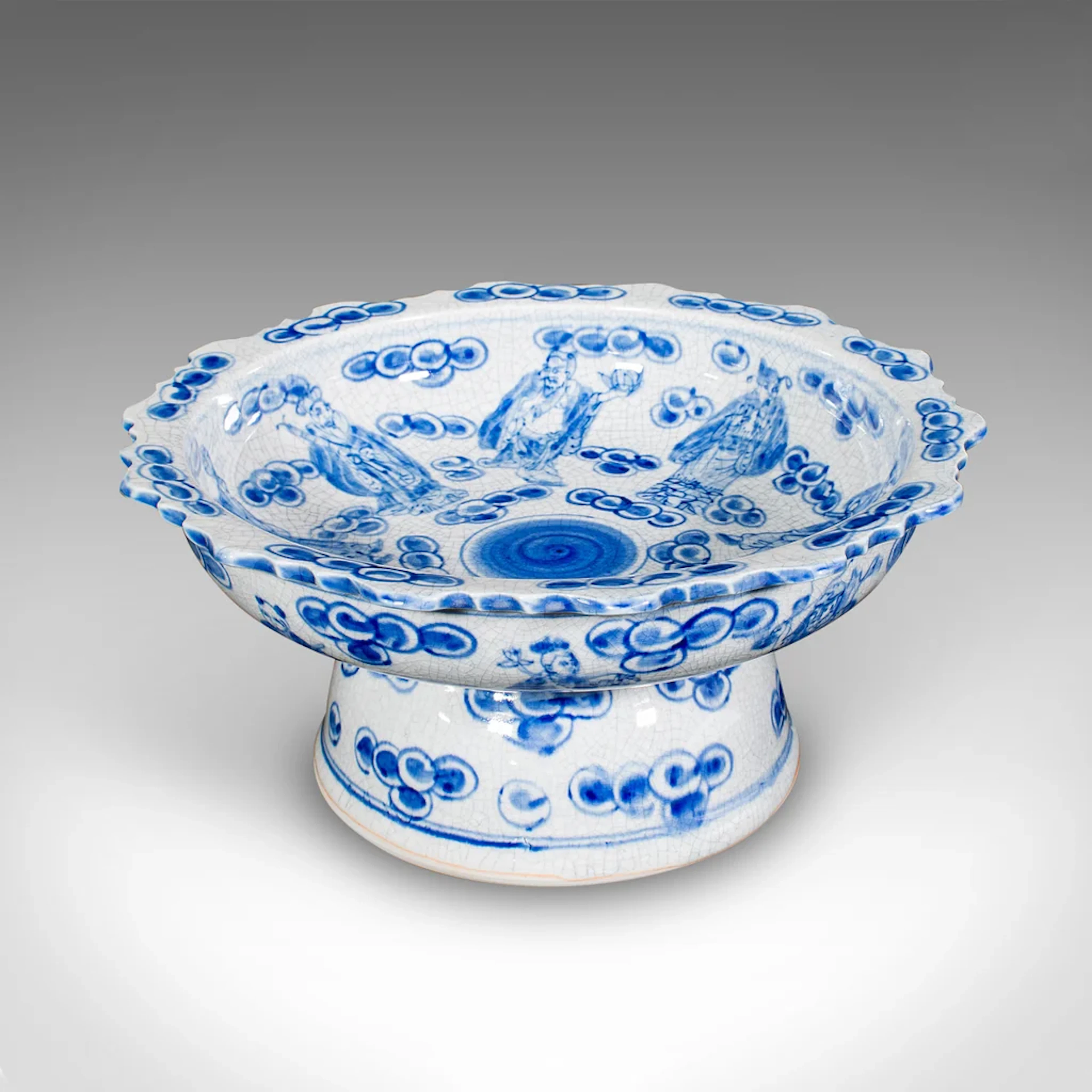 Vintage Footed Serving Bowl, Chinese, Ceramic, Fruit, Bonbon Dish, Mid Century