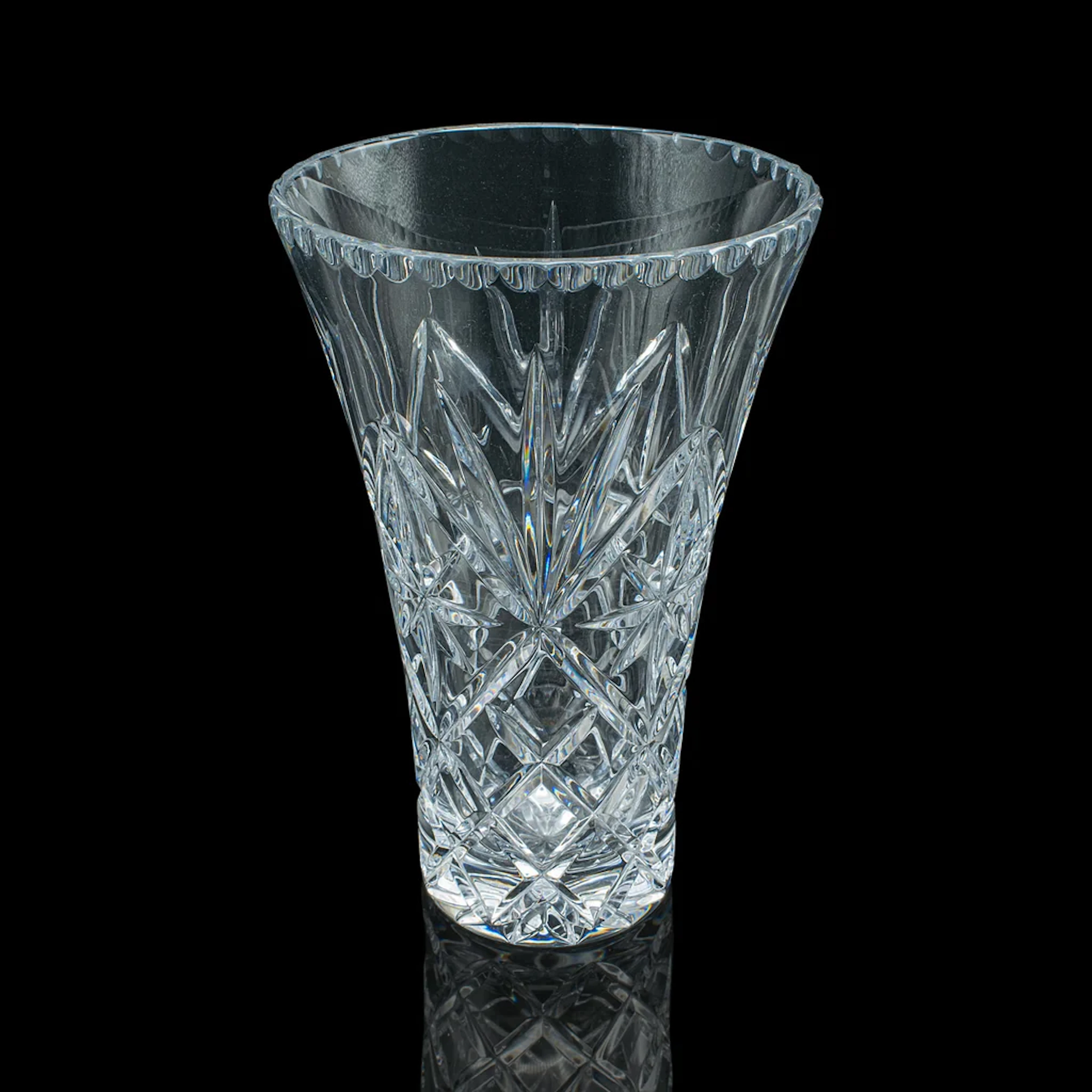 Tall Vintage Display Vase, English, Cut Crystal Glass, Flower Sleeve