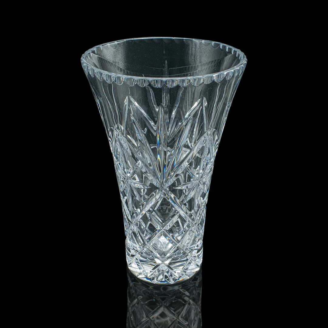 Tall Vintage Display Vase, English, Cut Crystal Glass, Flower Sleeve