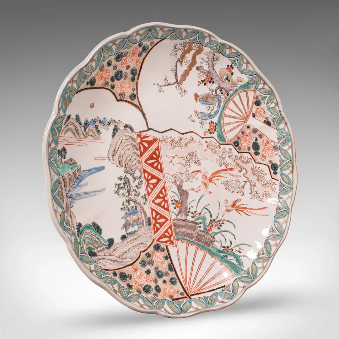 Antique Imari Fruit Plate, Japanese, Meiji Ceramic Decorative Charger