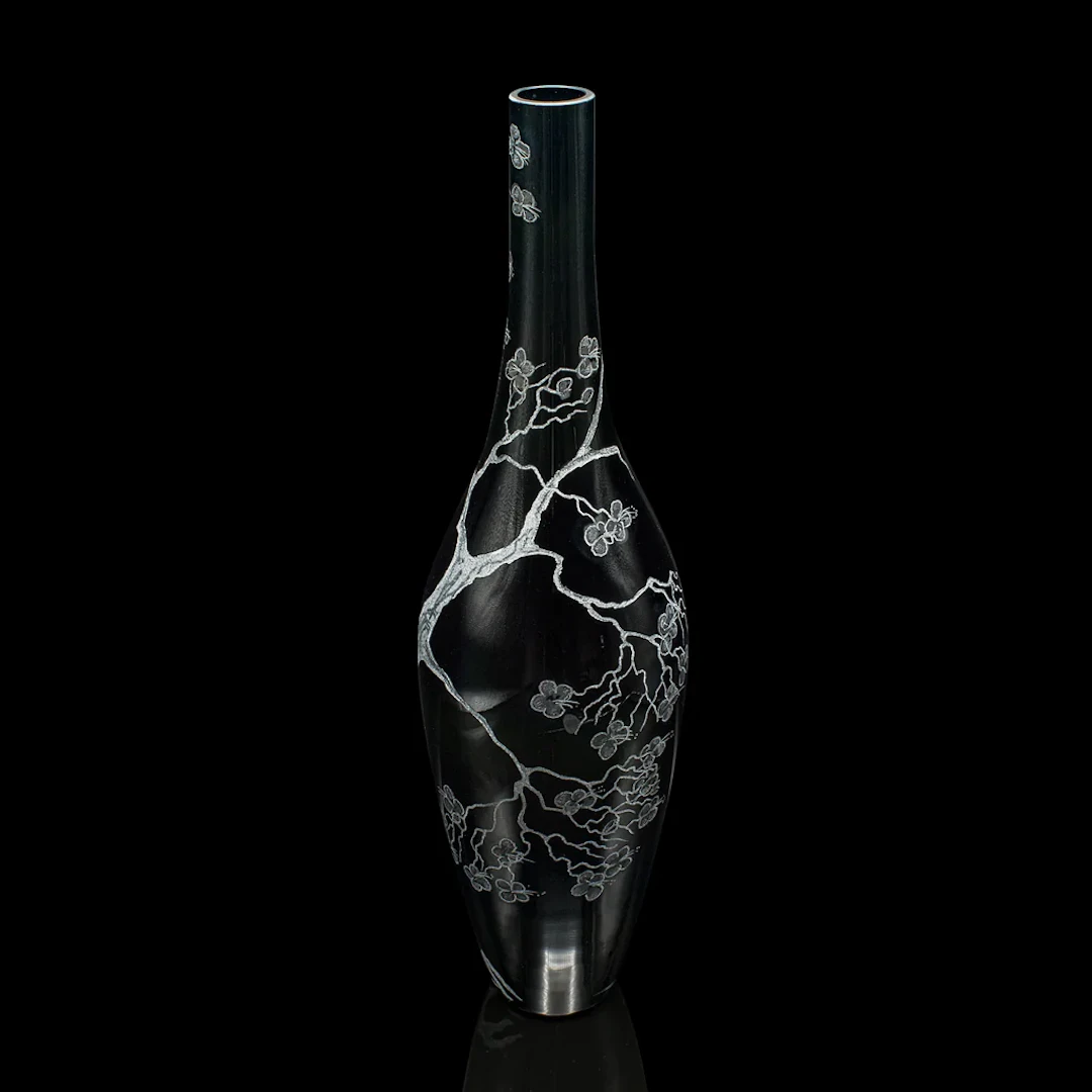 Tall Vintage Stem Vase, Oriental, Art Glass, Flower Sleeve, Japanese