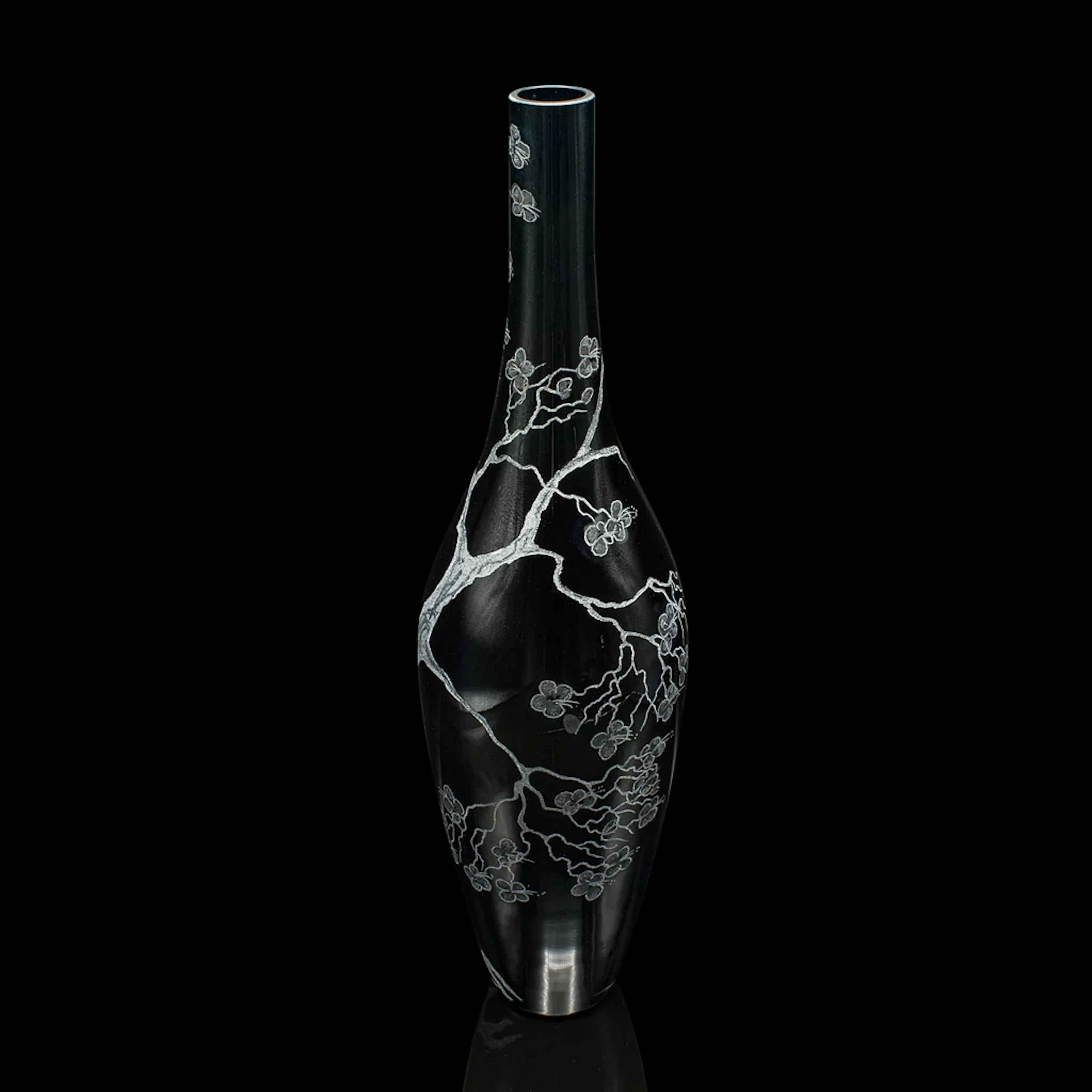 Tall Vintage Stem Vase, Oriental, Art Glass, Flower Sleeve, Japanese