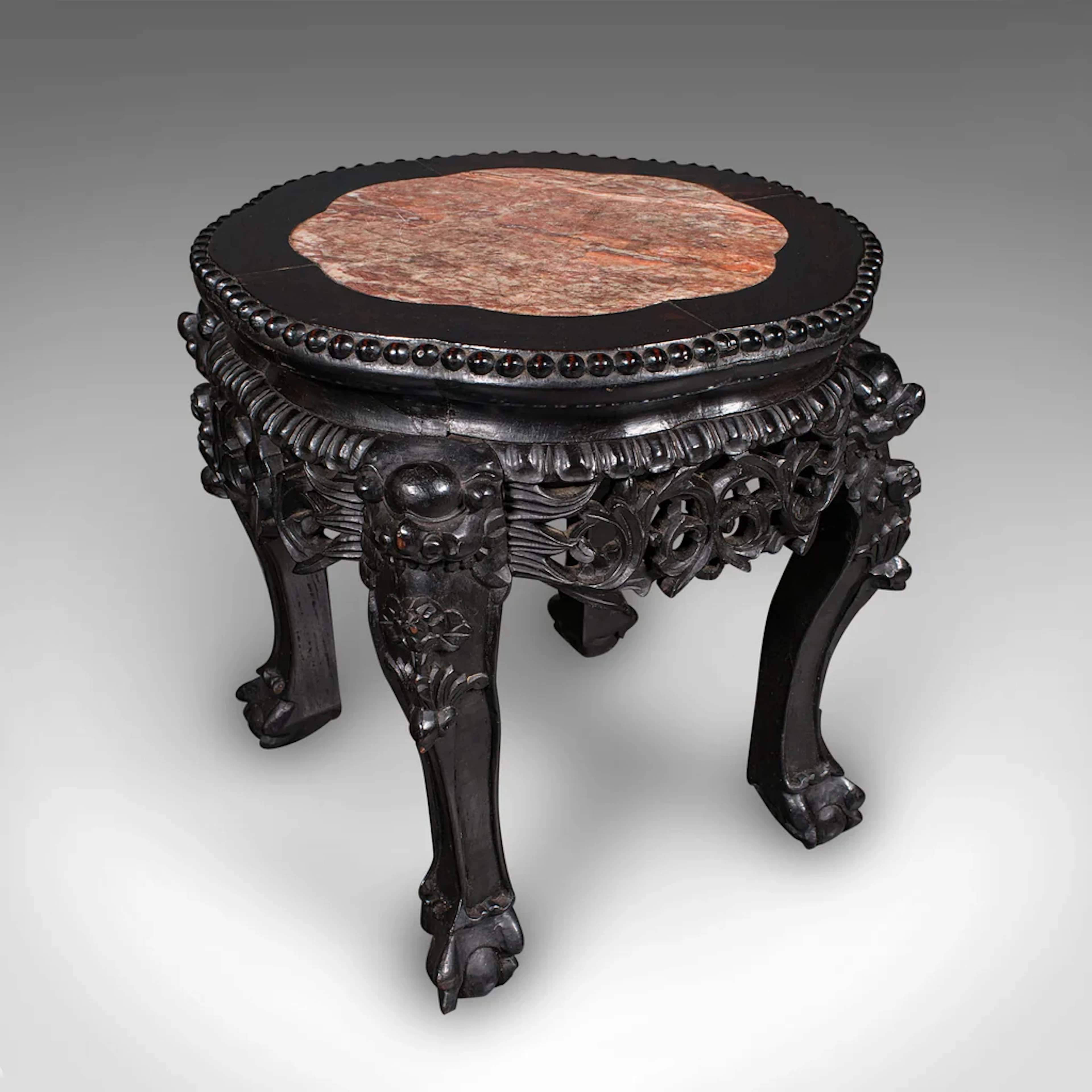 Antique Side Table, Chinese, Ebonised, Rouge Marble, Jardiniere Stand