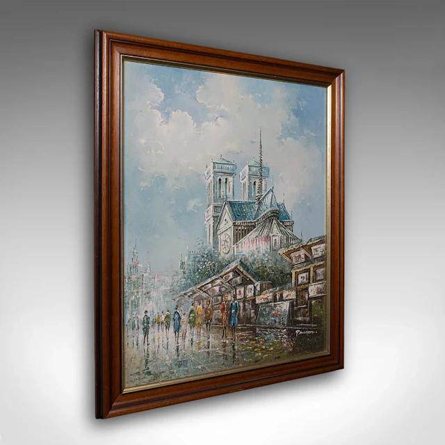 Vintage Paris Painting, French, Oil on Canvas, Notre Dame, Signed, Original Art
