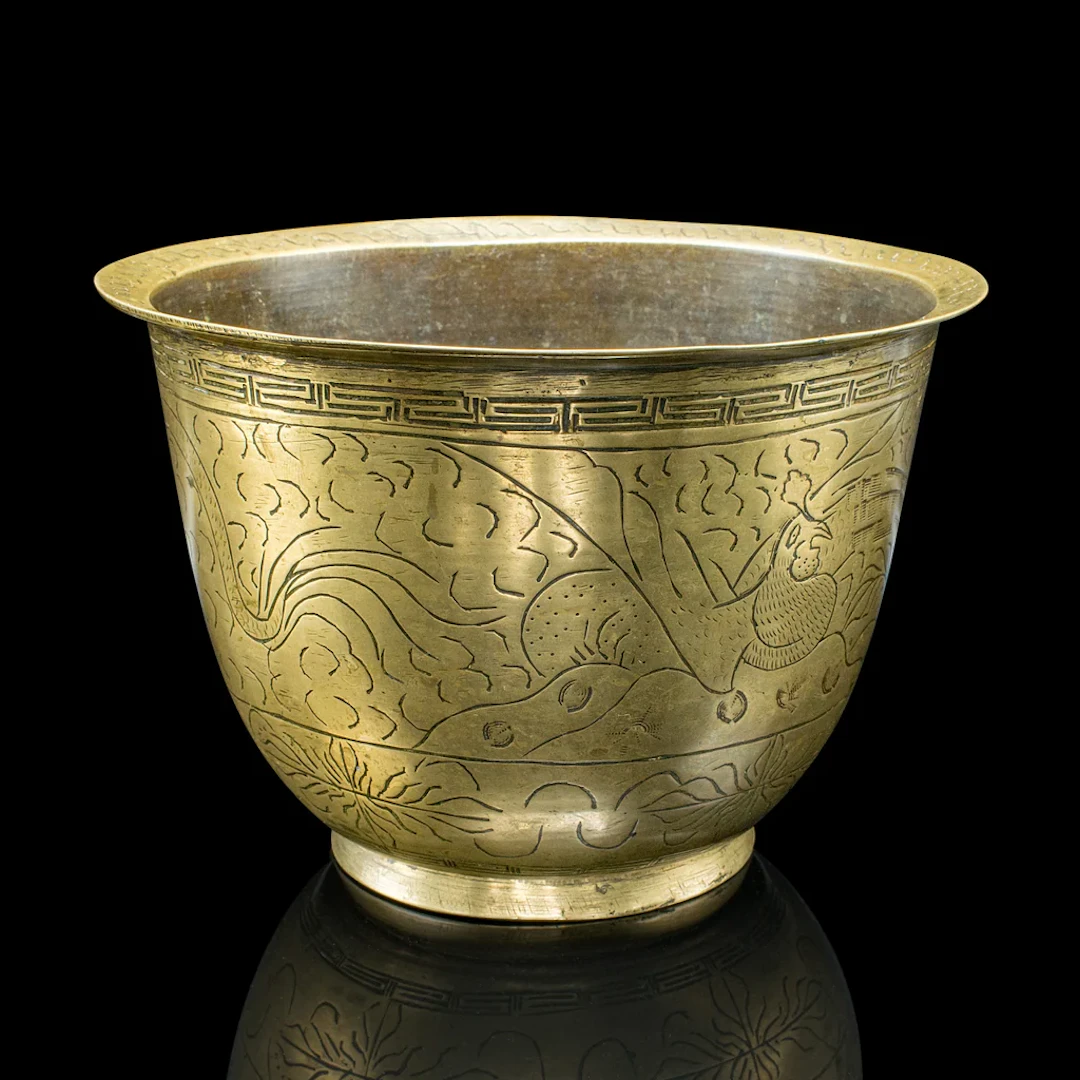 Antique Jardiniere Dish, Japanese, Meiji, Bronze, Decor, Planter Bowl