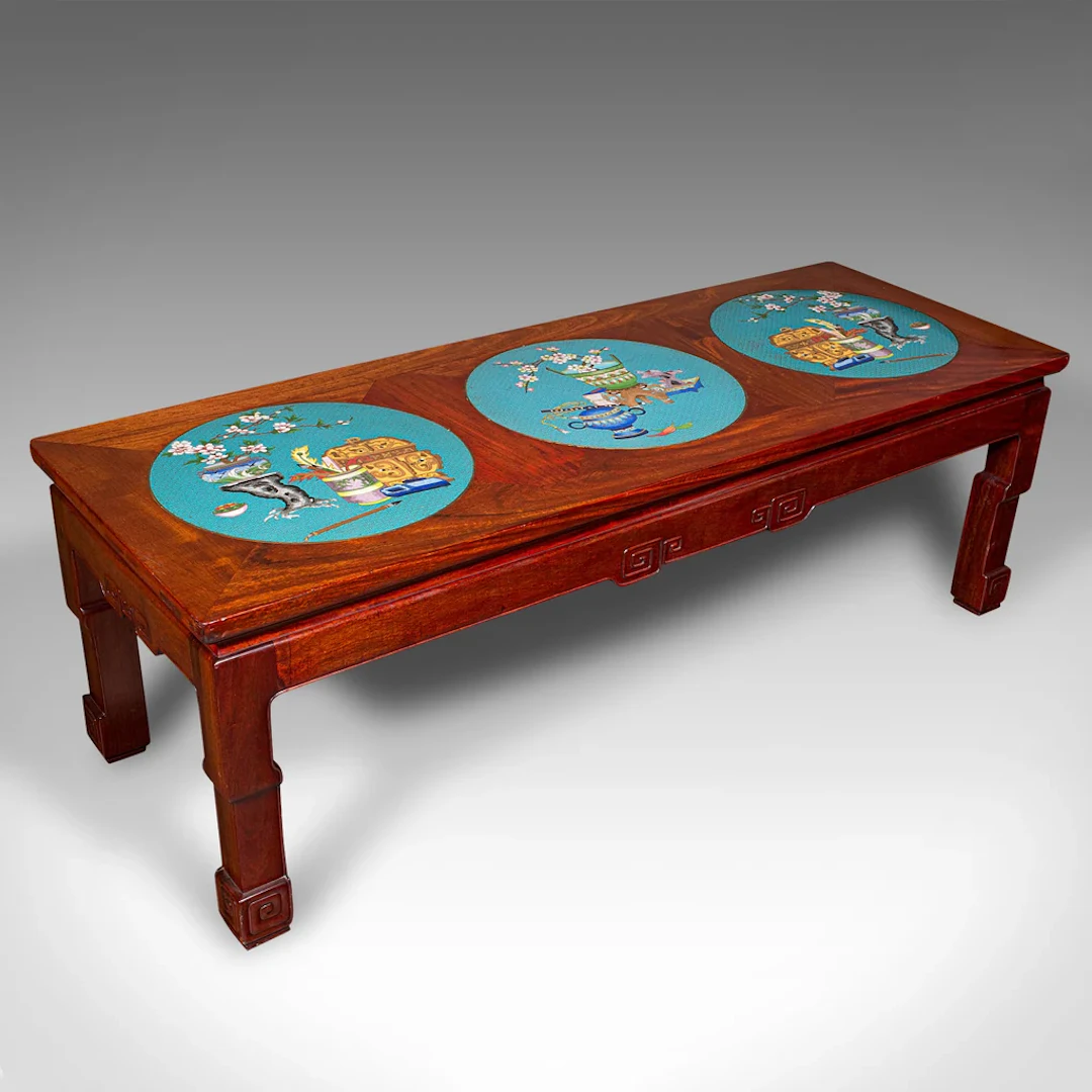 Vintage Decorative Coffee Table, Chinese, Teak, Cloisonne, Living