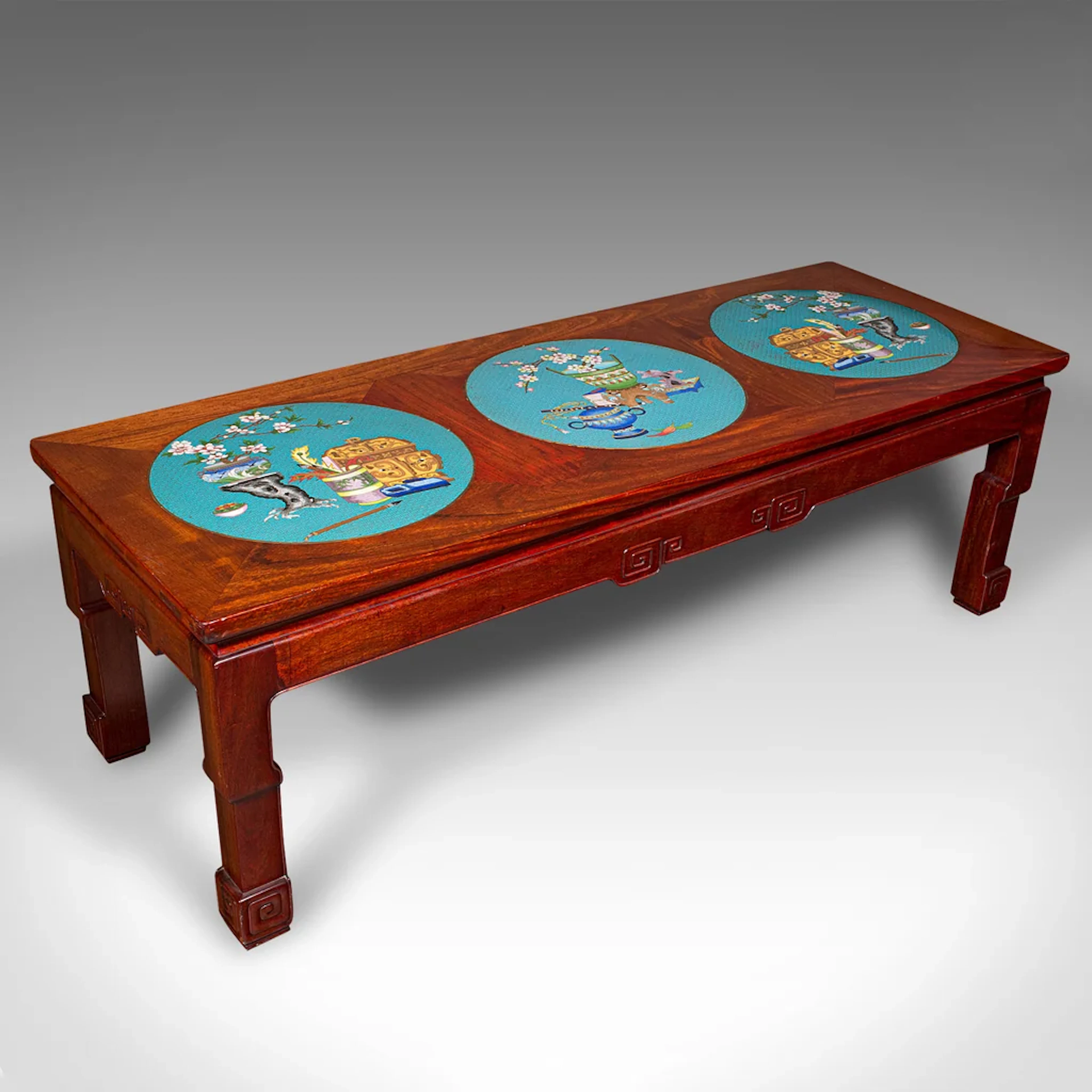 Vintage Decorative Coffee Table, Chinese, Teak, Cloisonne, Living