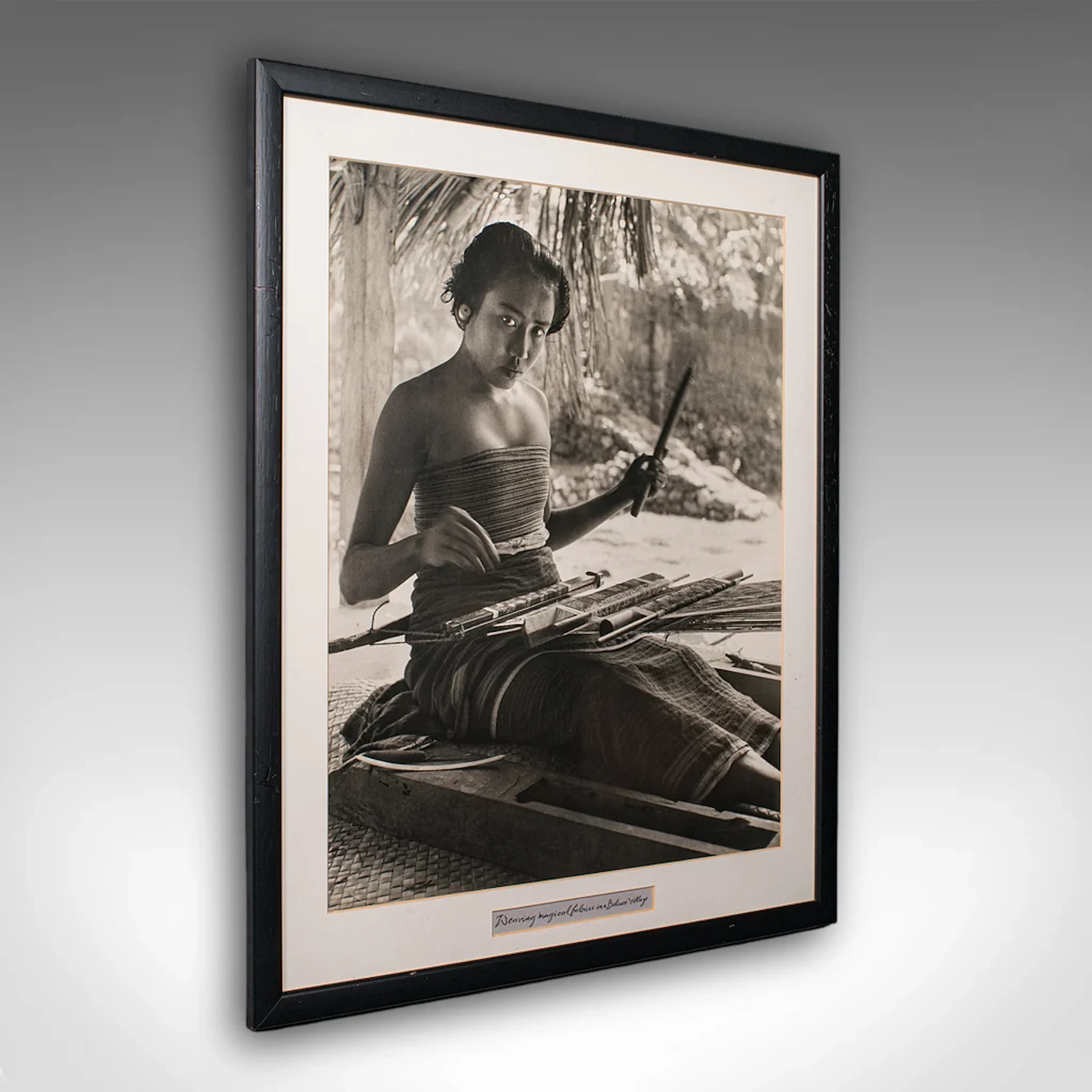 Vintage Loom Weaver Photograph, Balinese Woman, Monochrome Portrait