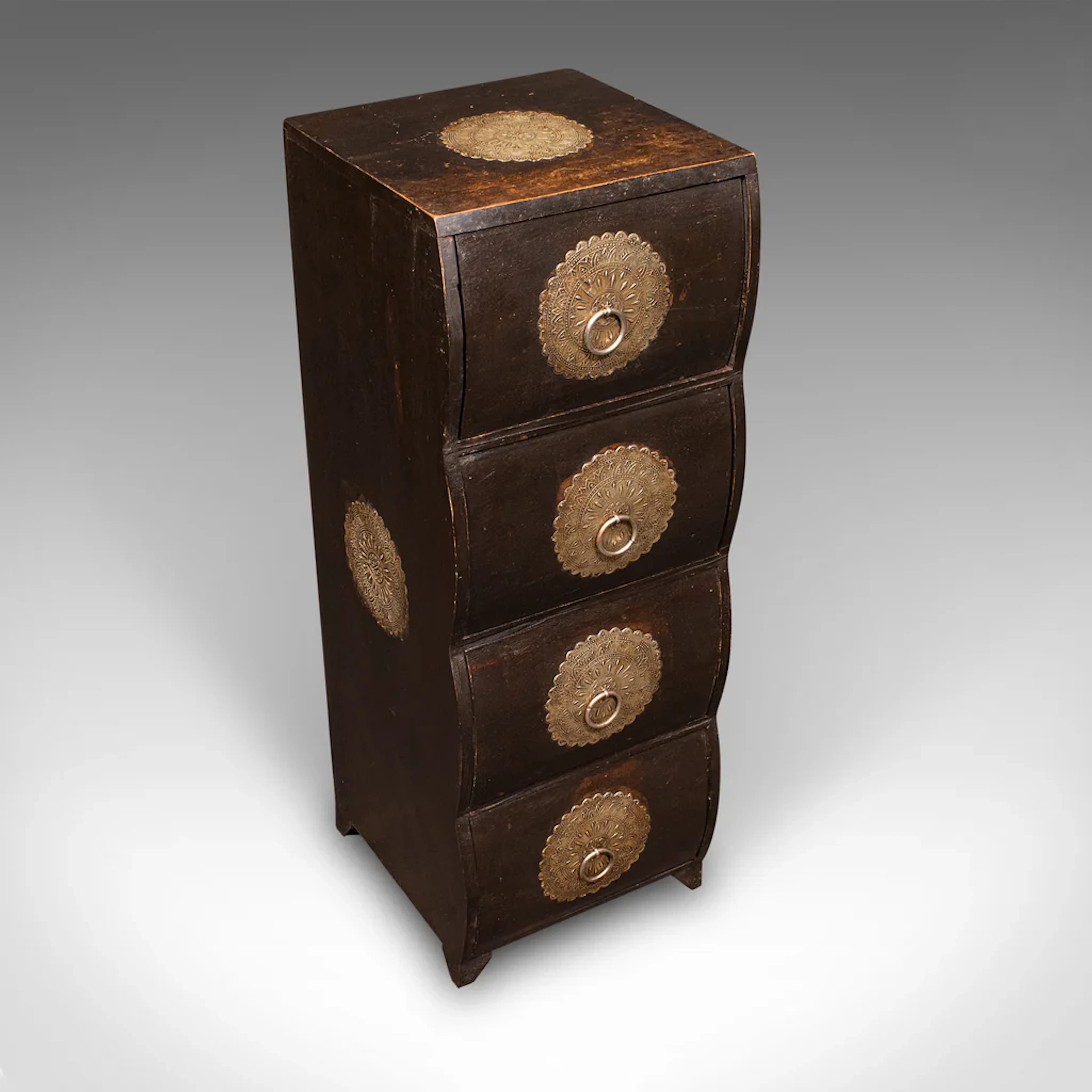 Vintage Barber's Chest of Drawers, Turkish Pine Bombe Front Cabinet