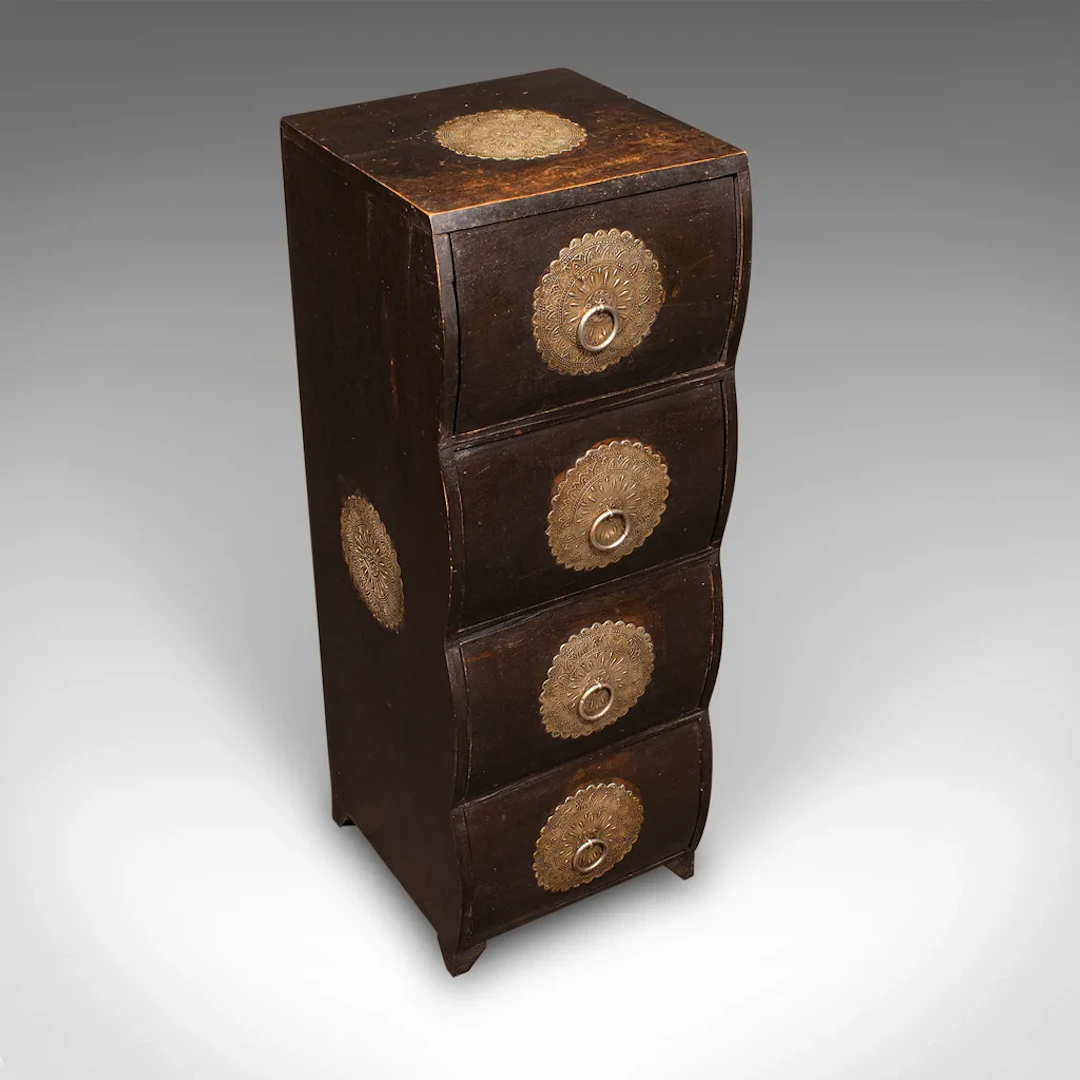 Vintage Barber's Chest of Drawers, Turkish Pine Bombe Front Cabinet